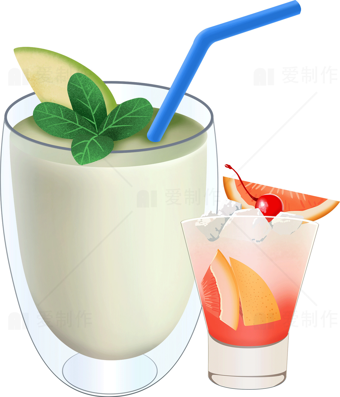 夏日清凉饮品：健康果汁与鸡尾酒素材