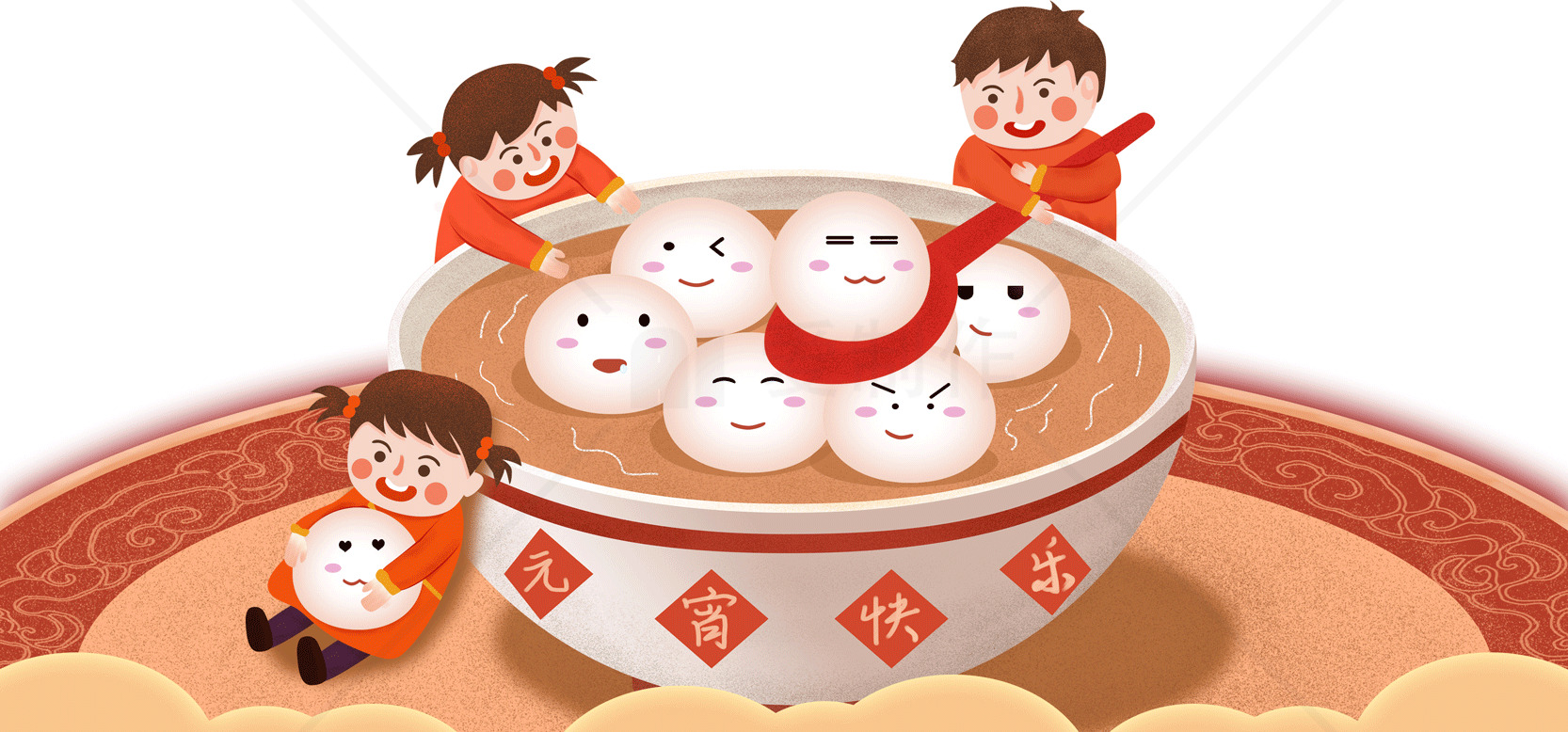 元宵节快乐：孩子们与汤圆的温馨时刻素材