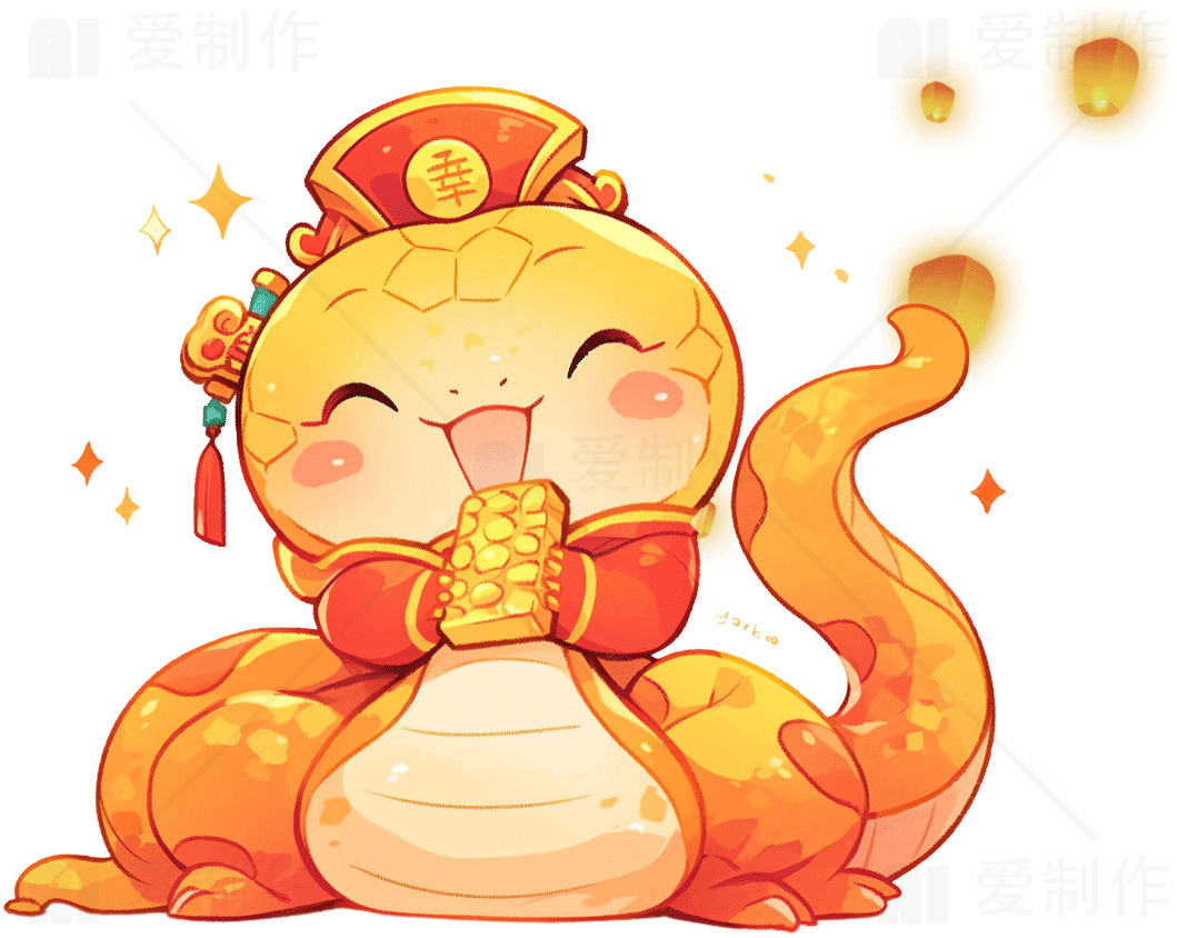 可爱卡通蛇新年祝福插画素材