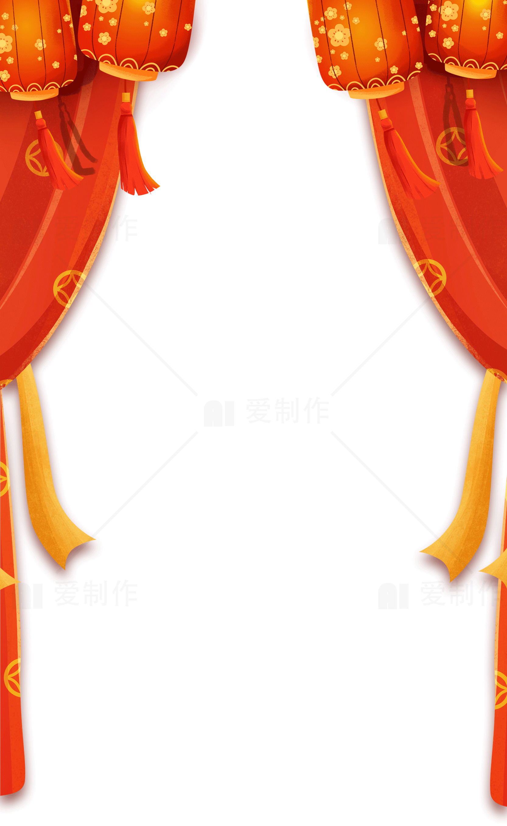 春节红色灯笼和窗帘背景图片素材