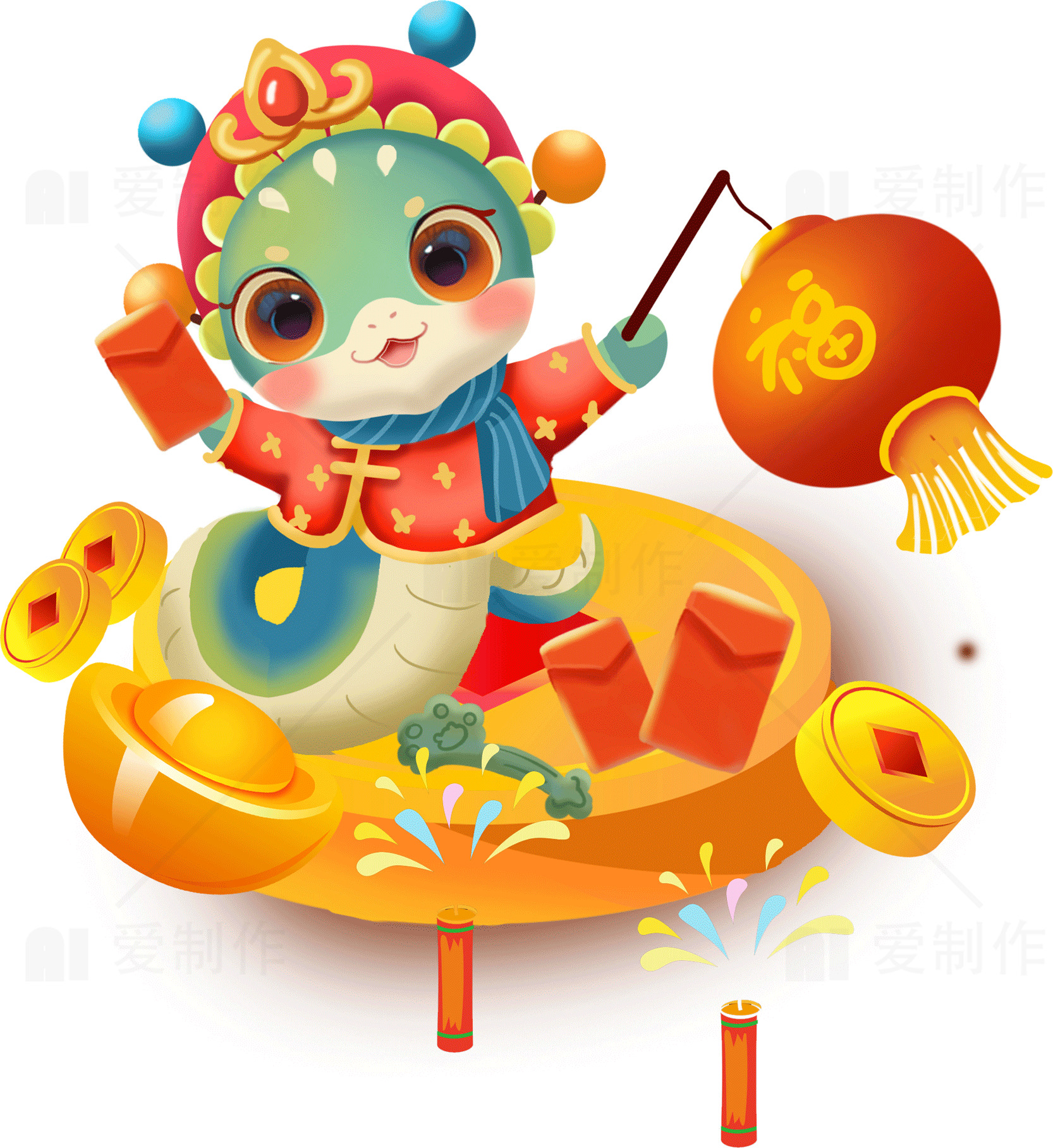 可爱蛇年吉祥物庆祝春节插画素材