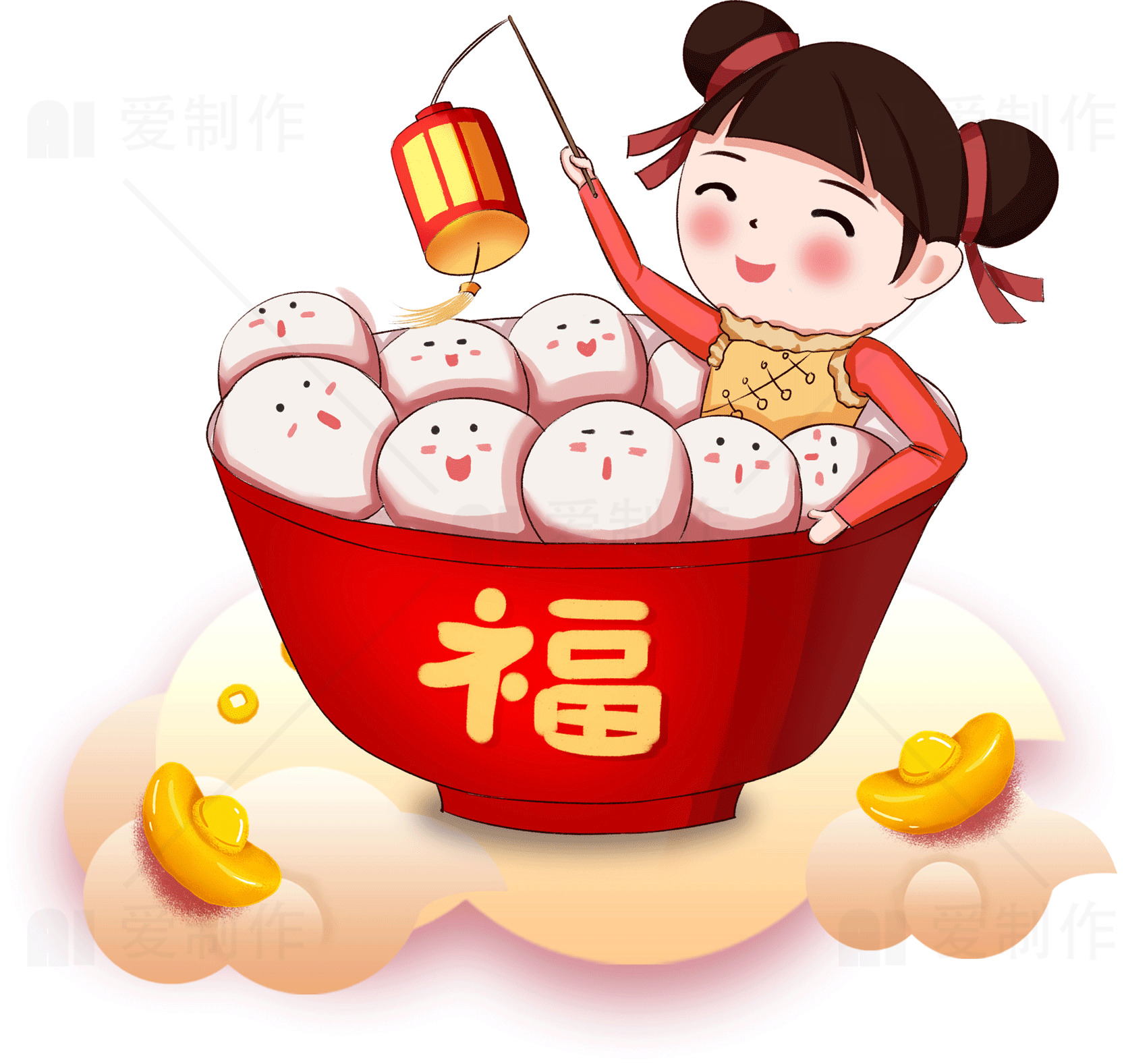 春节福气汤圆插画素材