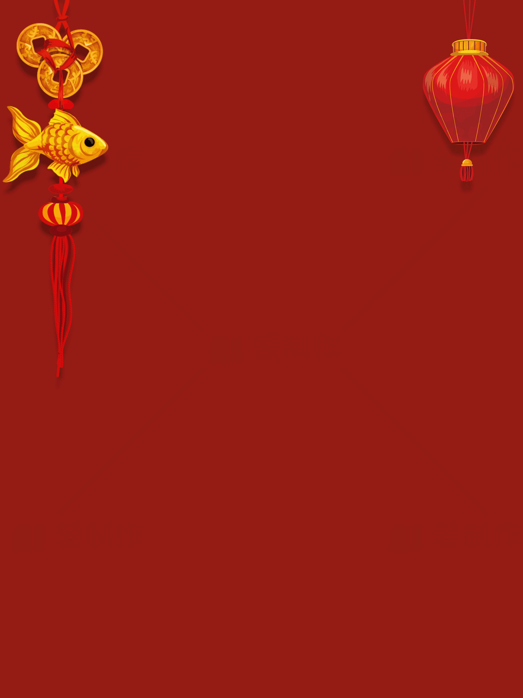 中国新年红色背景与金鱼和灯笼装饰素材