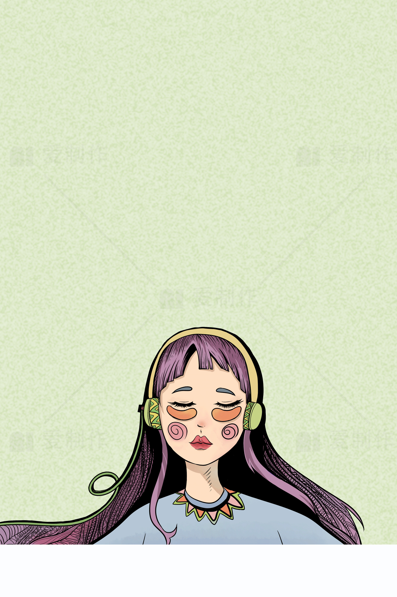 卡通人物戴耳机插画图片素材