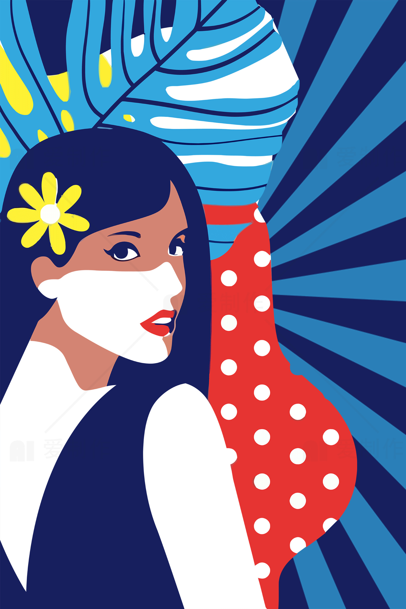 现代艺术插画：色彩斑斓的女性形象素材