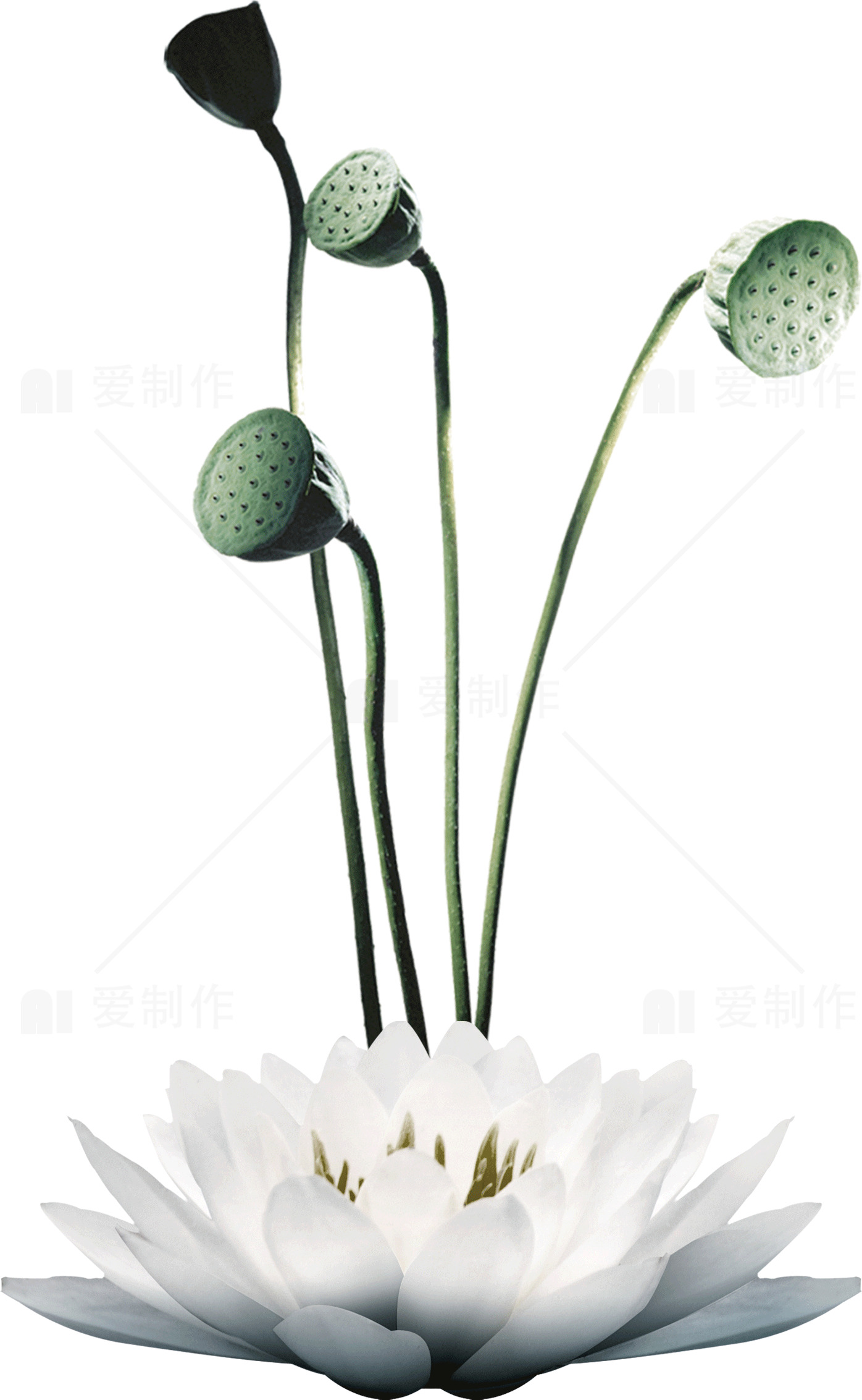 白色莲花与莲蓬的唯美图片素材