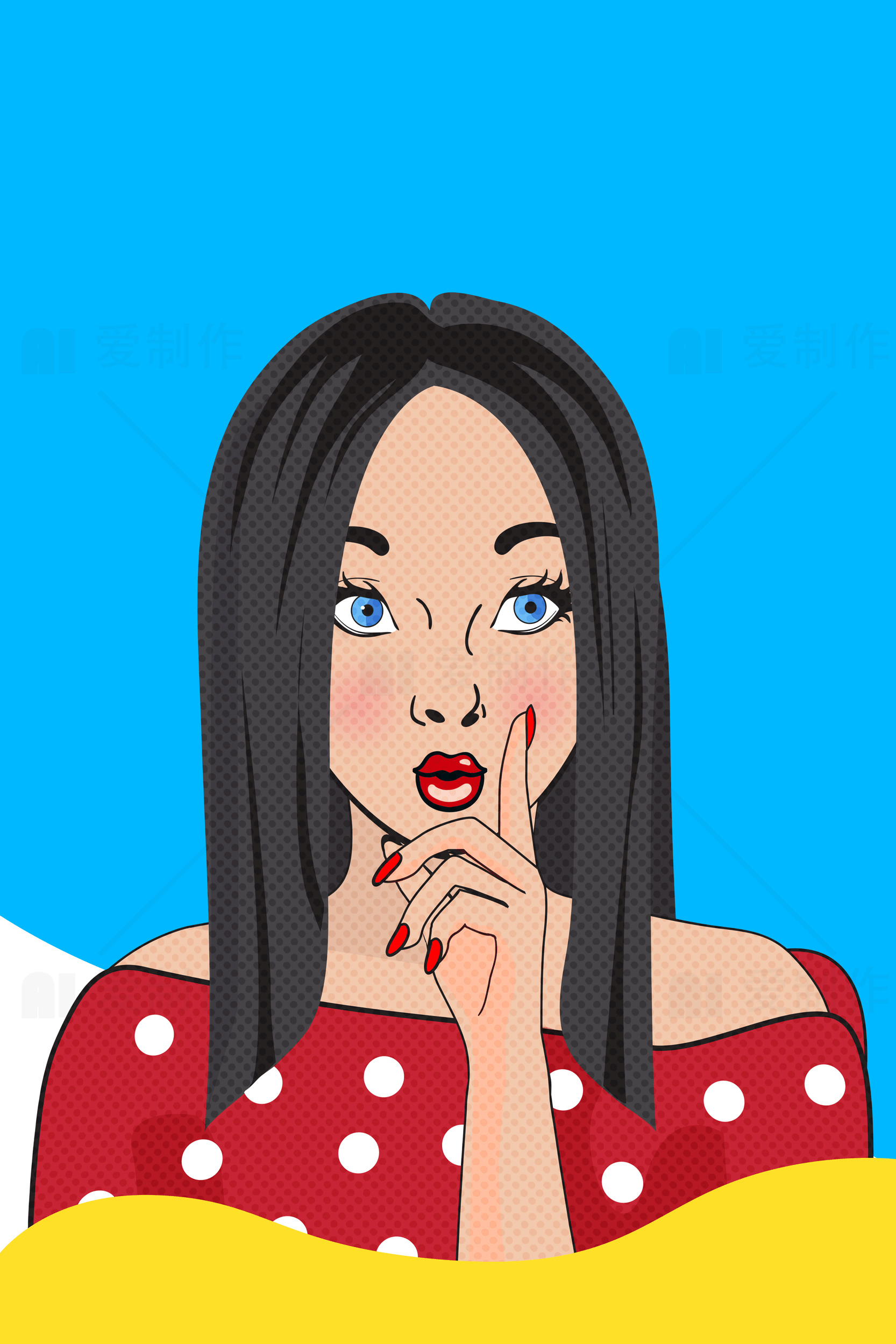 波普艺术风格的女性插画图片素材