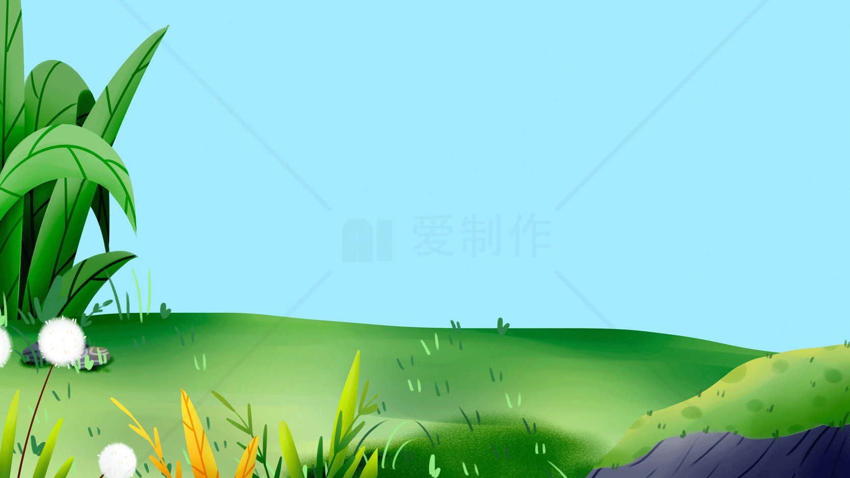 清新自然的卡通草地风景背景图片素材