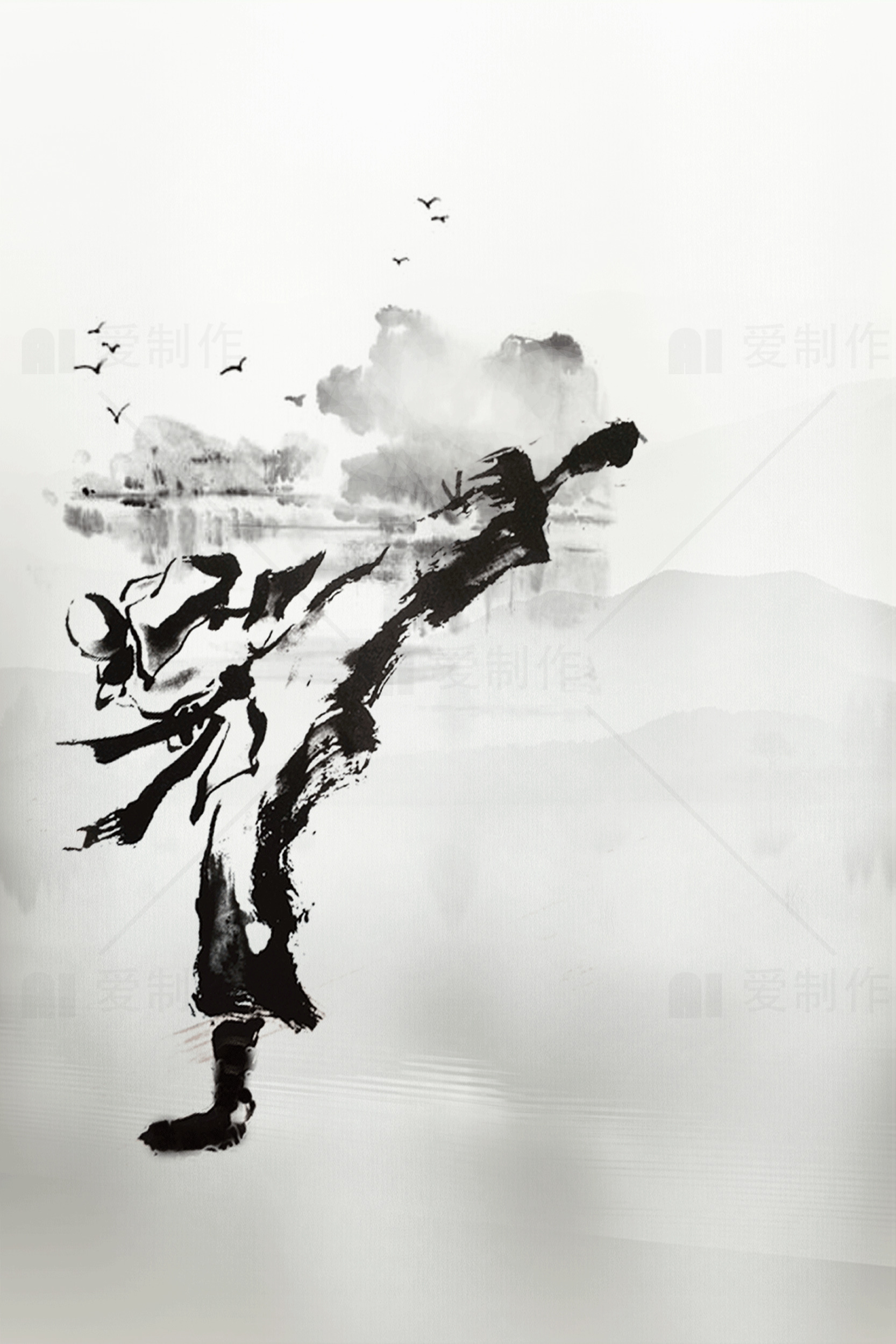 中国水墨画武术艺术素材