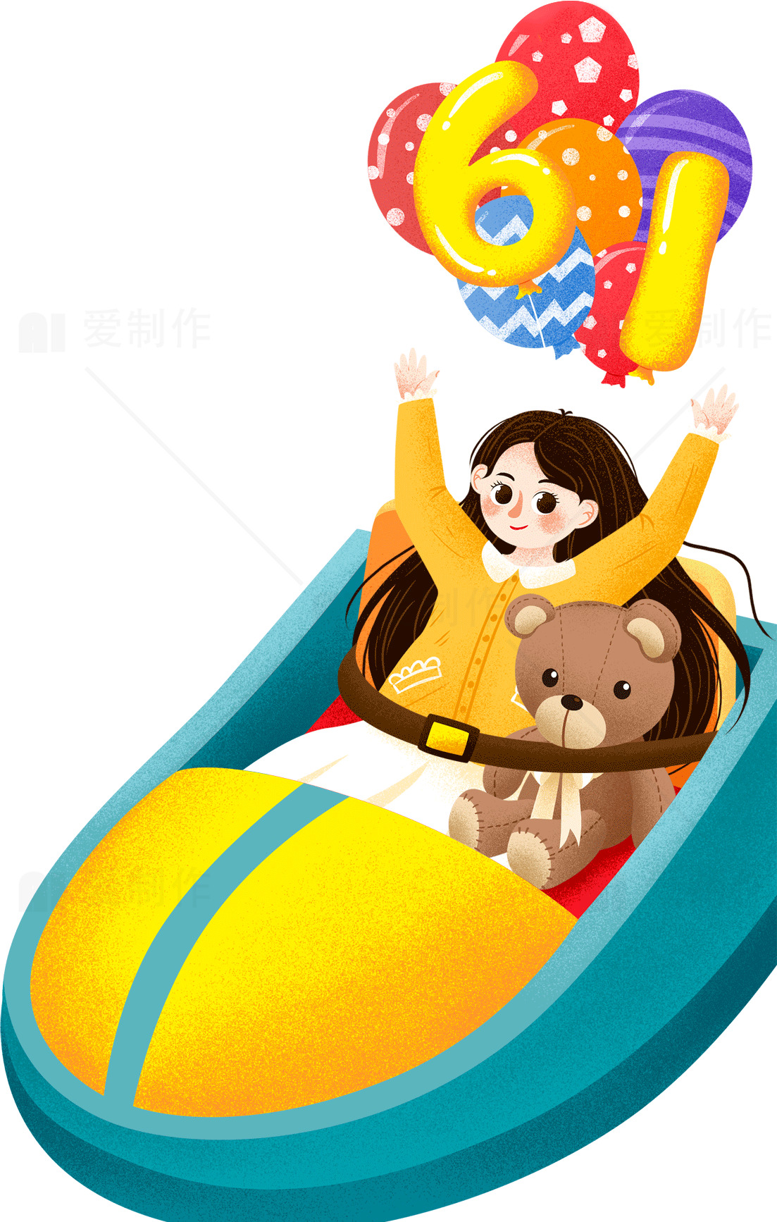 儿童节快乐滑梯插画素材