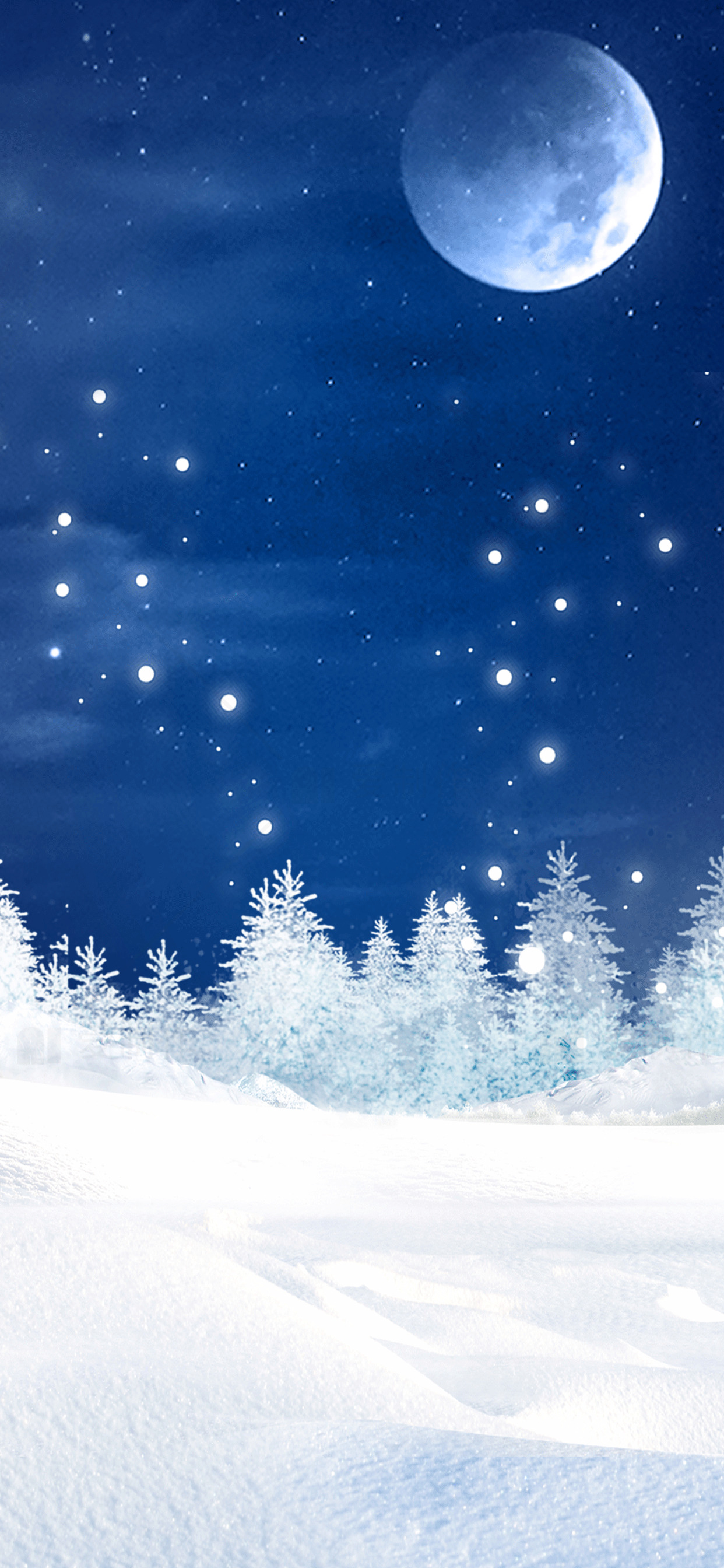 冬季夜晚的雪景与满月素材
