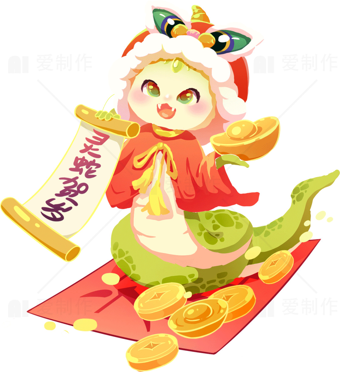 可爱蛇年吉祥物插画素材