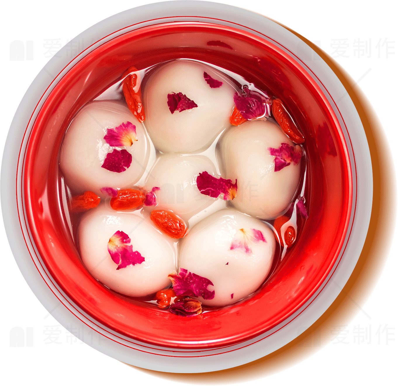 传统中式甜品：玫瑰花汤圆素材