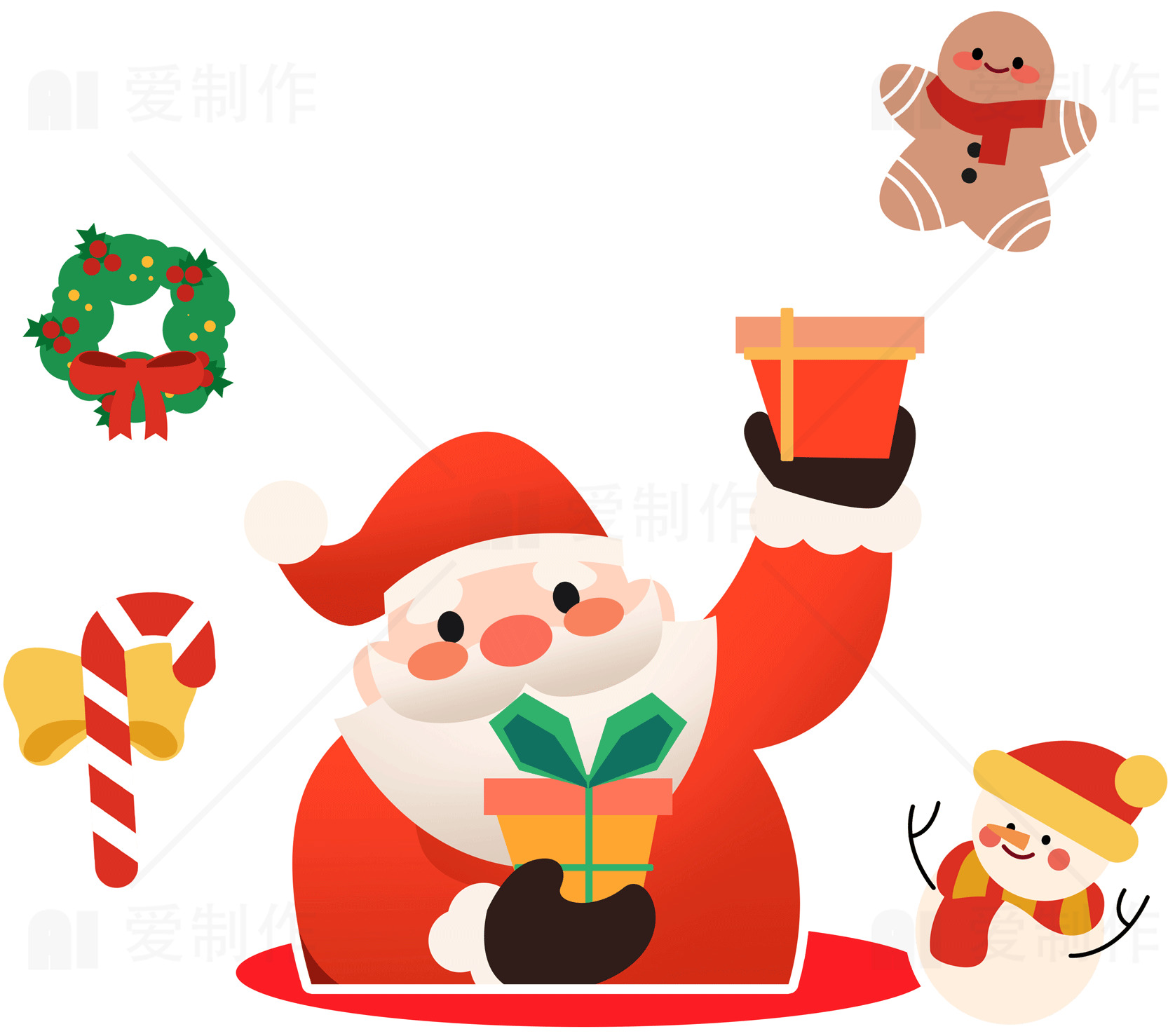 圣诞节祝福：圣诞老人与节日装饰插画合集素材