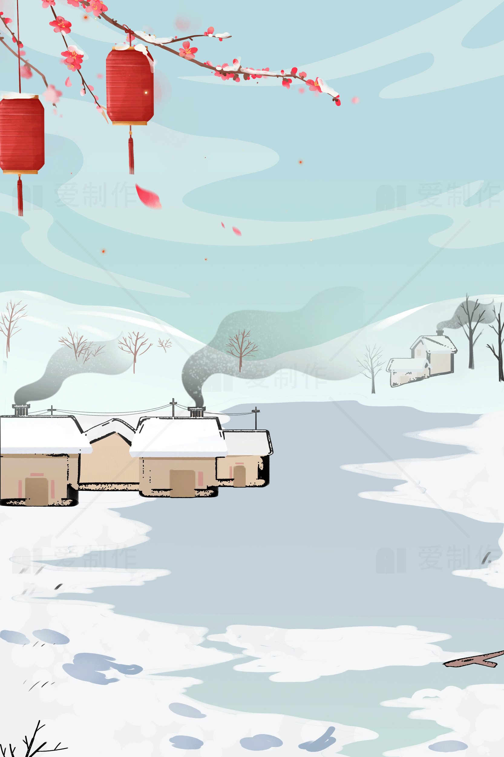 冬季乡村雪景插画素材