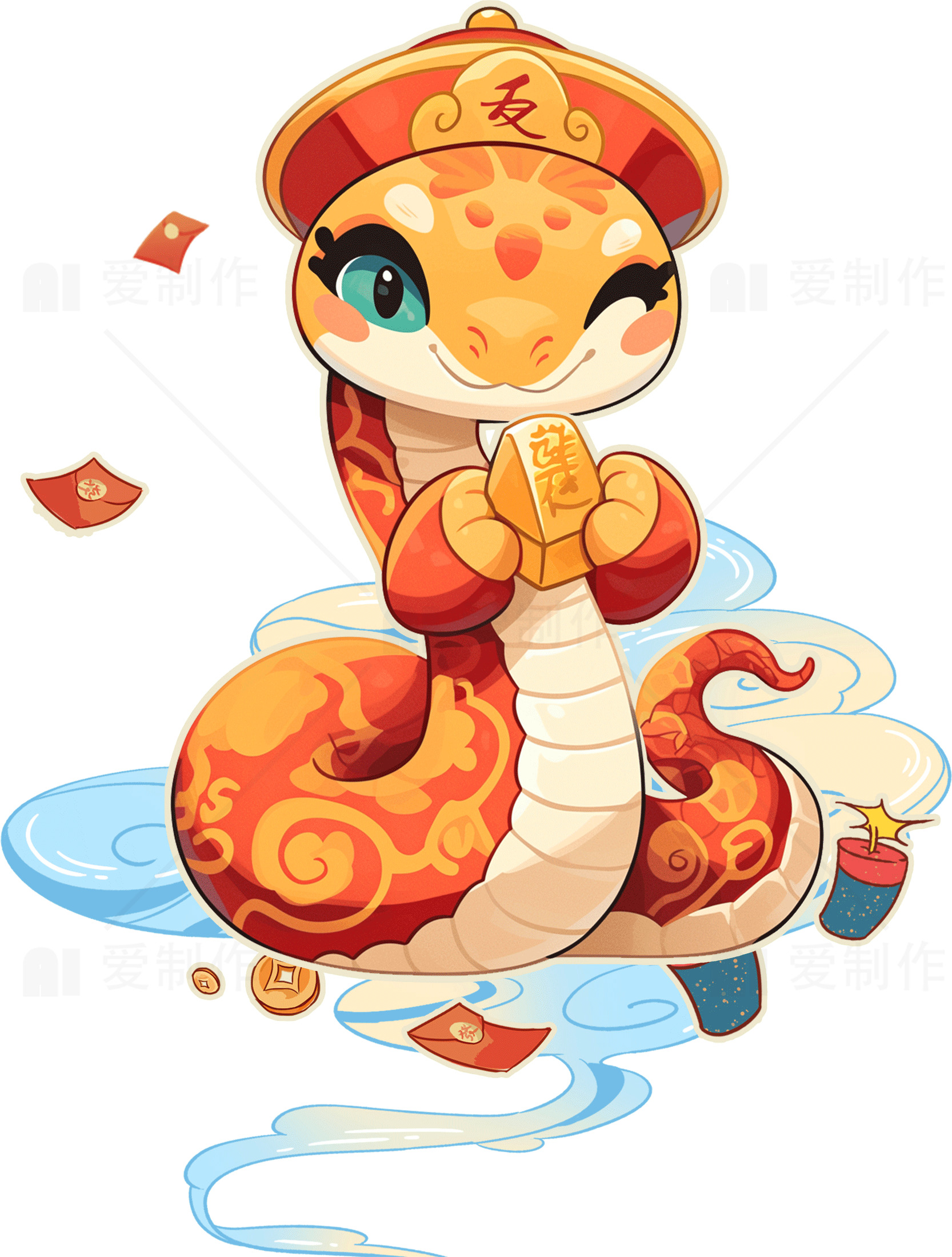 可爱的中国新年蛇插画素材