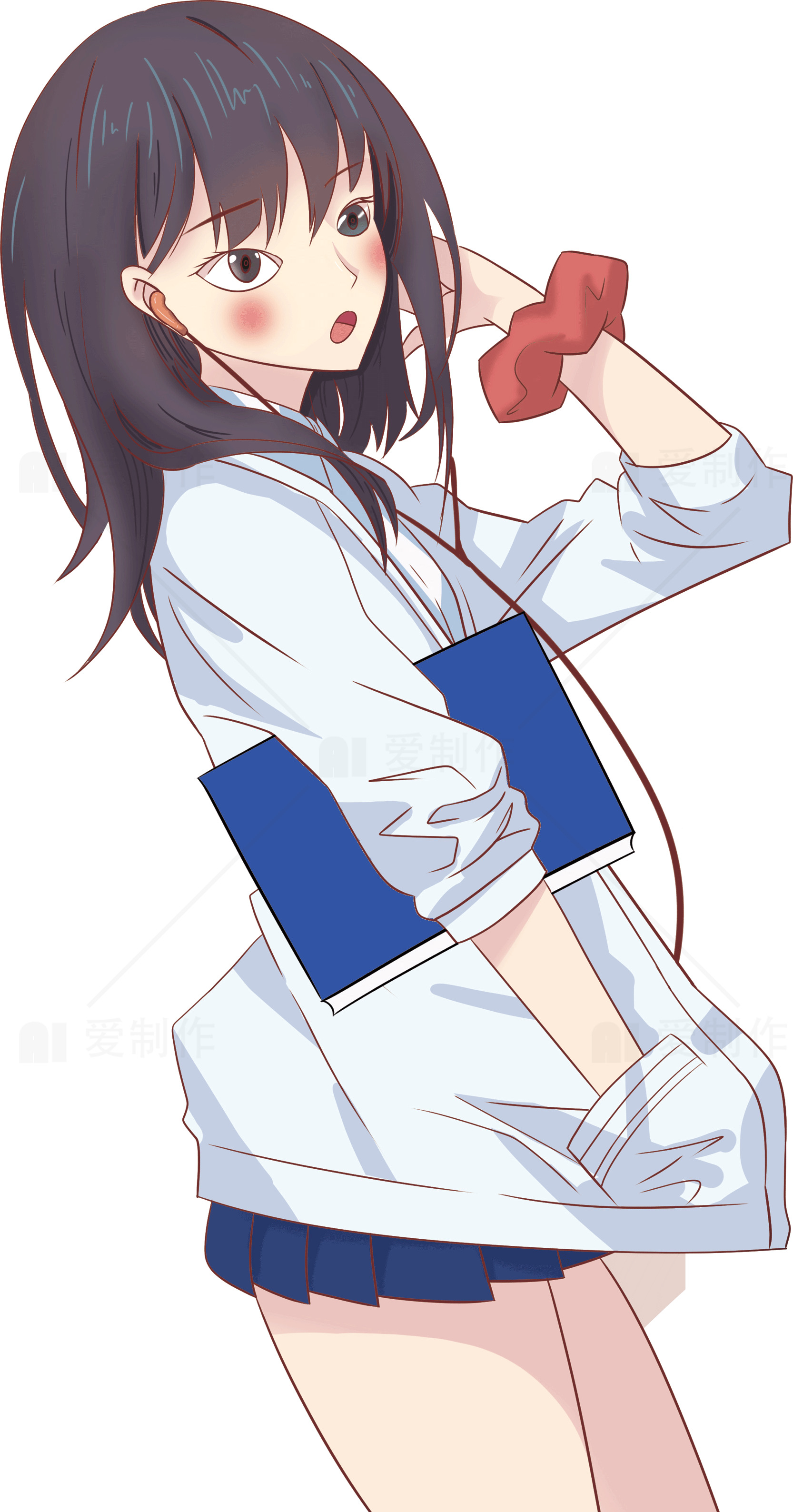动漫少女手持书本形象插画素材