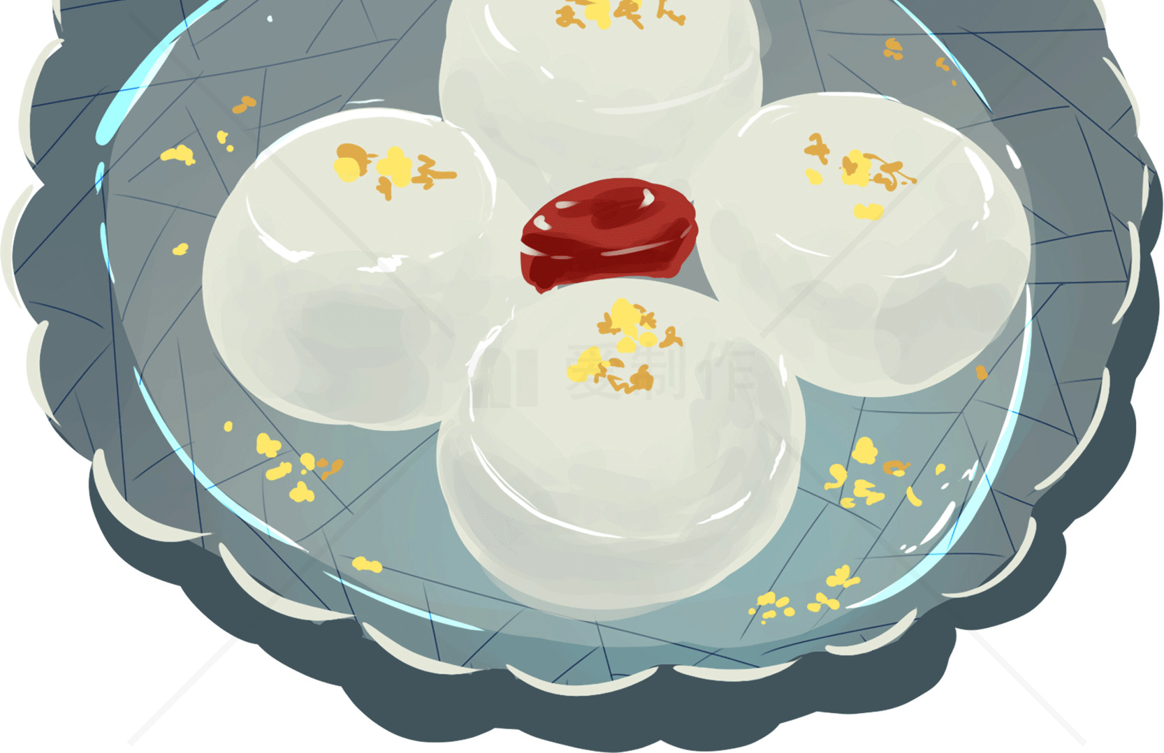 传统中式甜点：精致的白玉糕点素材