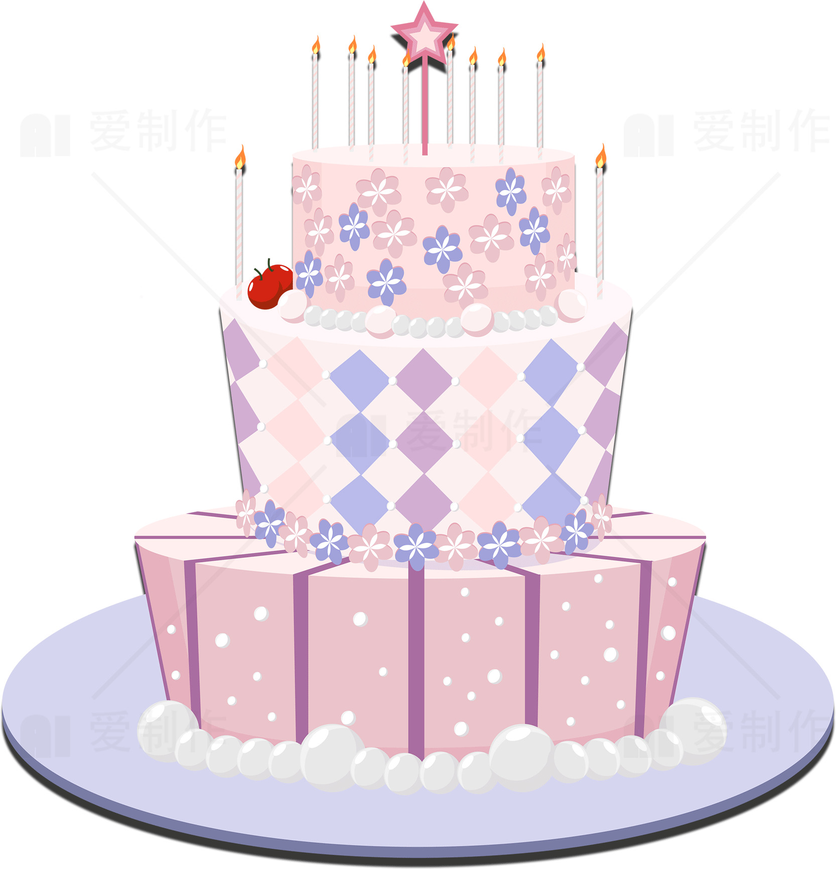 粉色花朵生日蛋糕图片素材