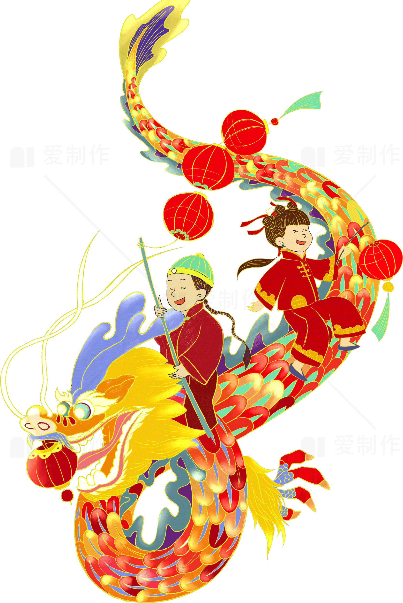 中国新年龙灯庆典插画素材