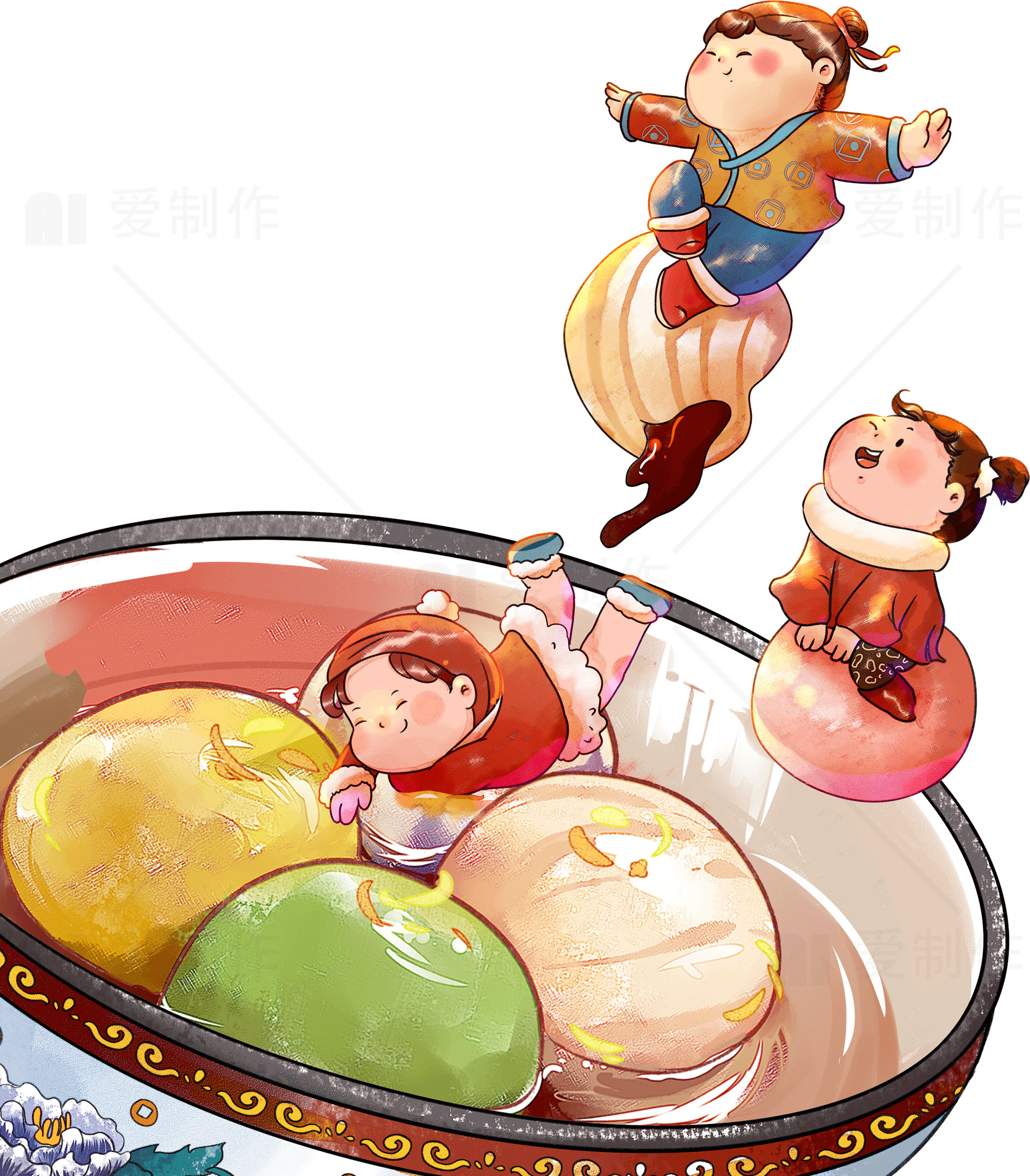 传统中国美食汤圆插画素材