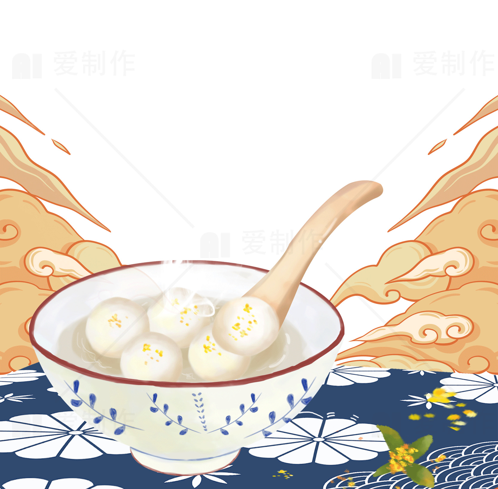 传统元宵节汤圆美食插画素材