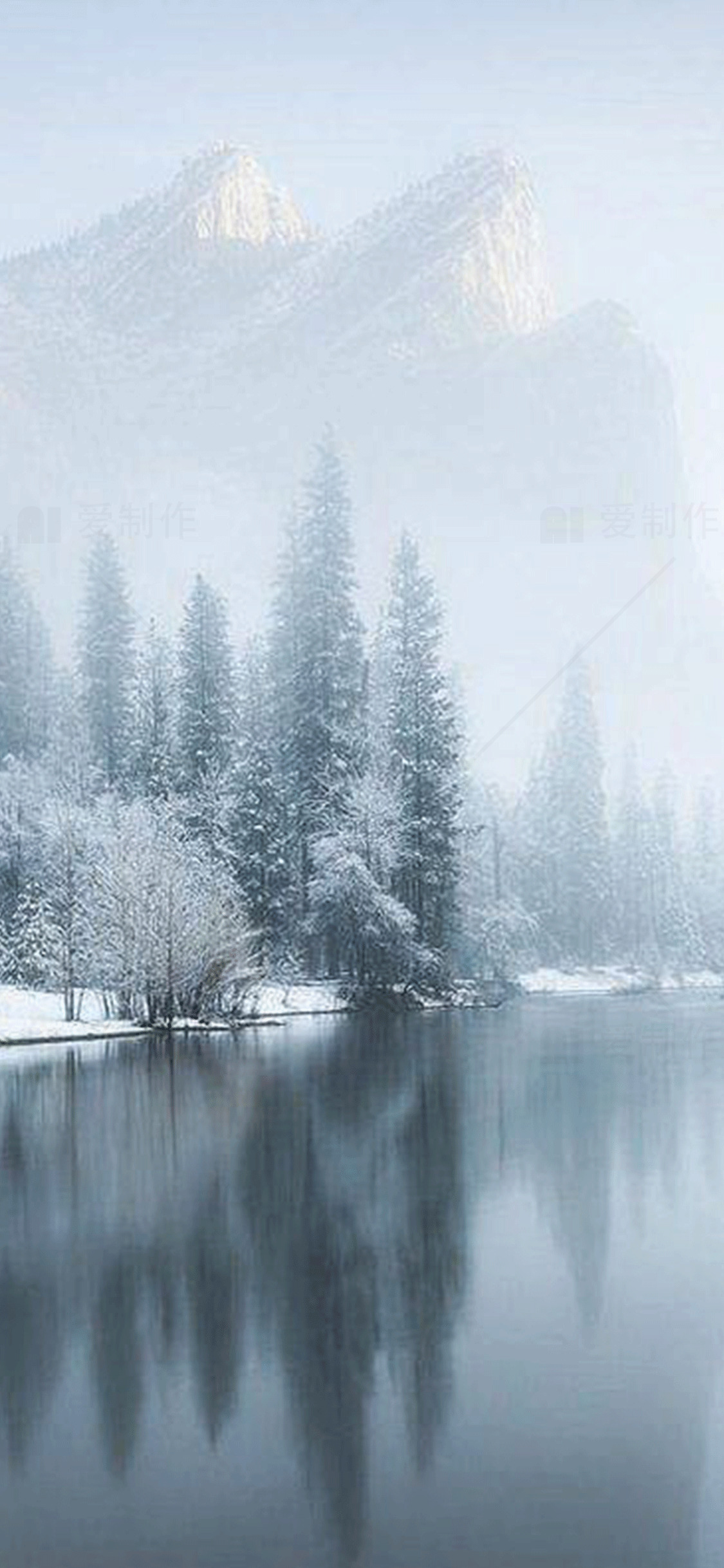 冬季雪景山水画素材