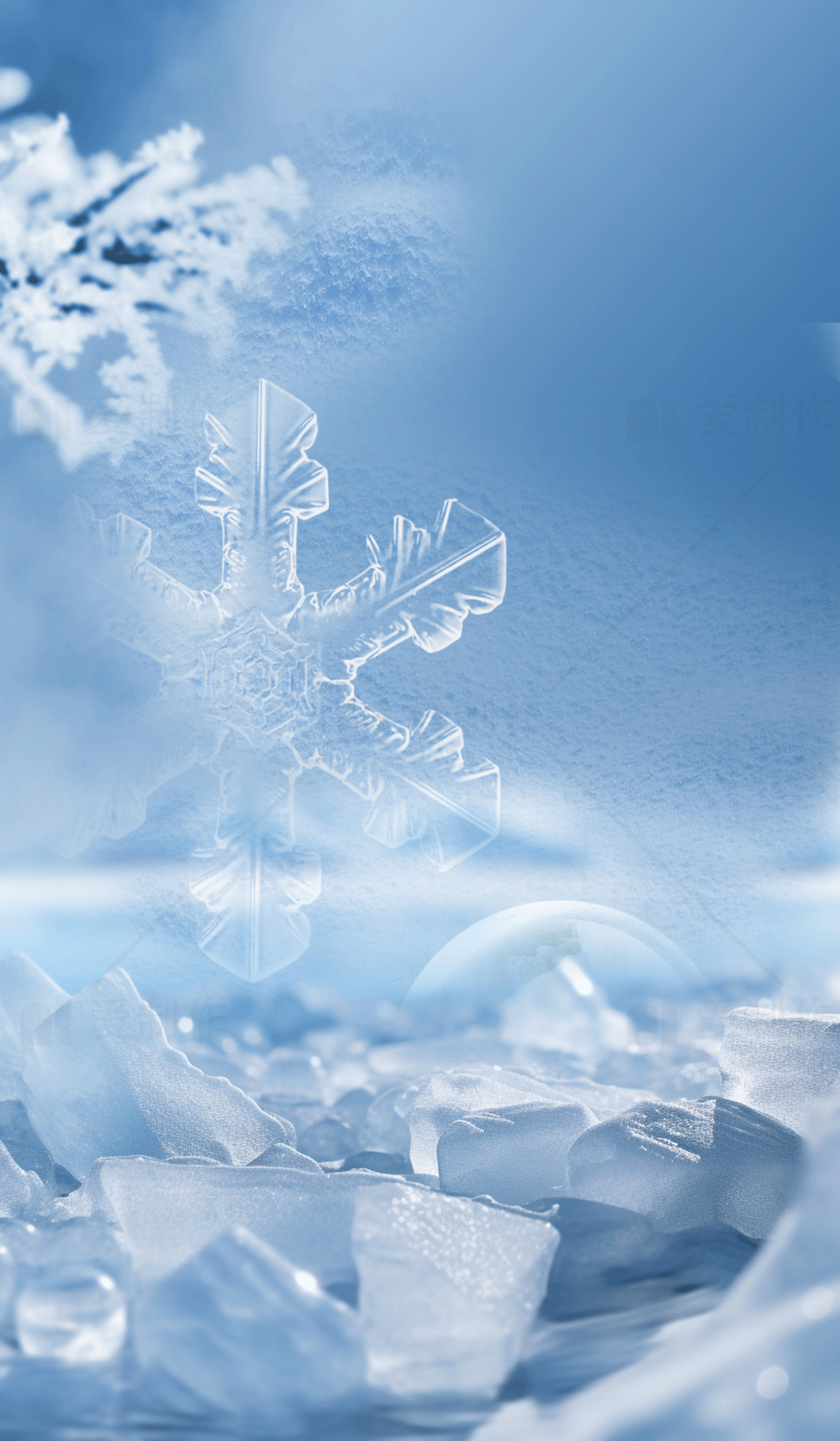 冰雪奇景：冬季冰晶与雪花的美丽画面素材