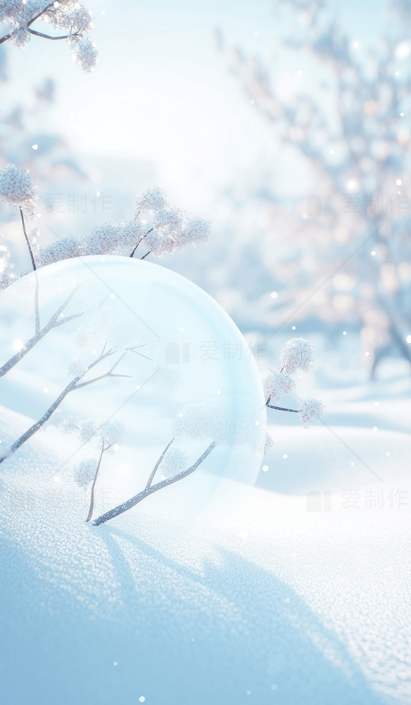 冬季雪景中的冰雪泡泡摄影素材
