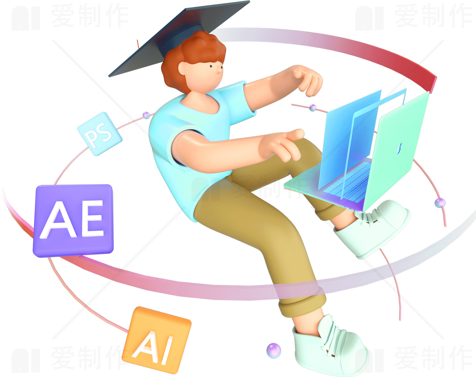 学习设计软件的学生插画素材