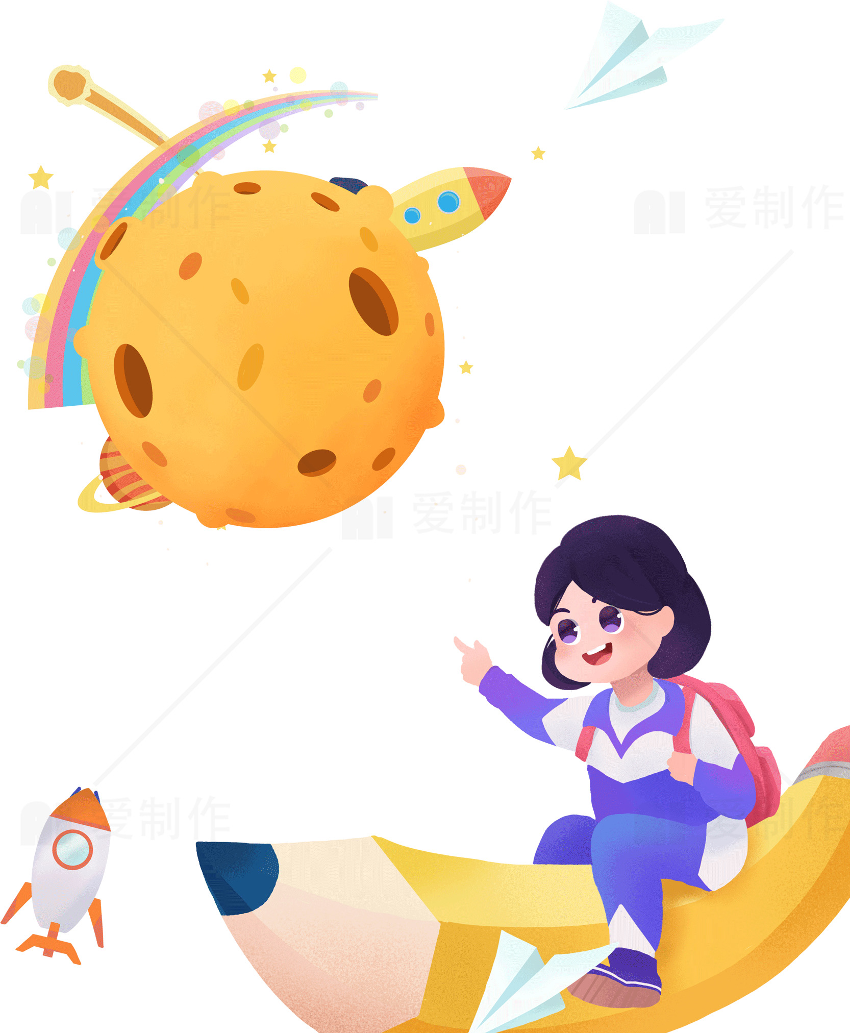 儿童太空探索插画素材
