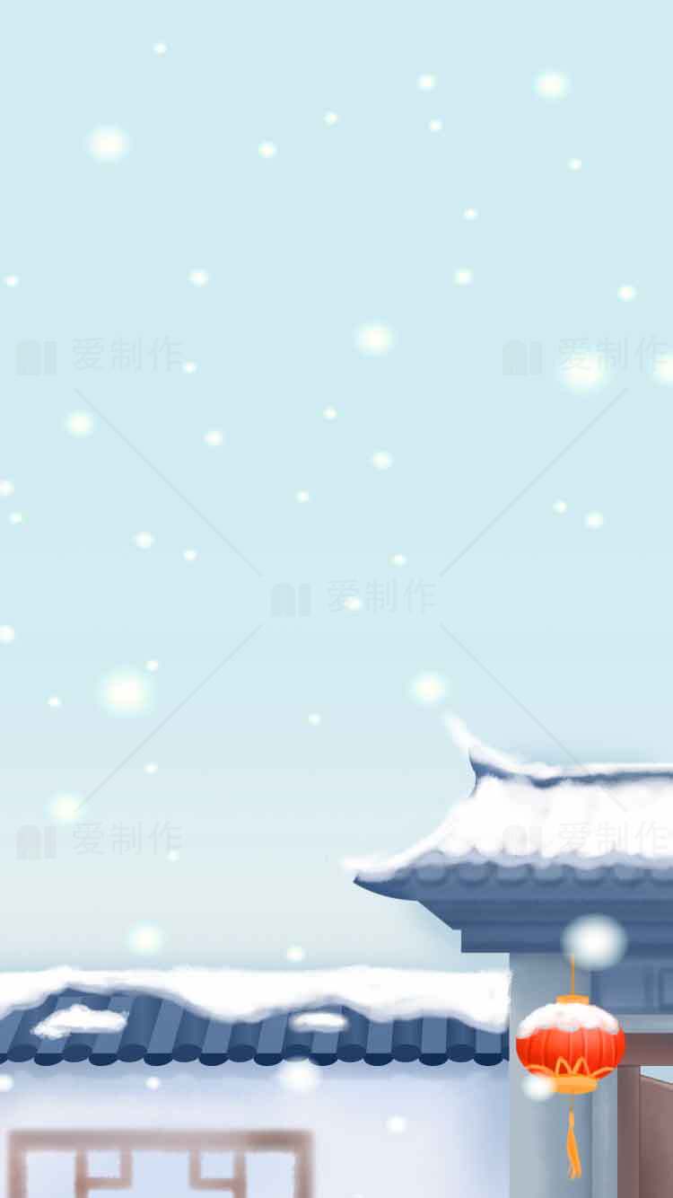 冬季雪景下的中国古建筑插画素材