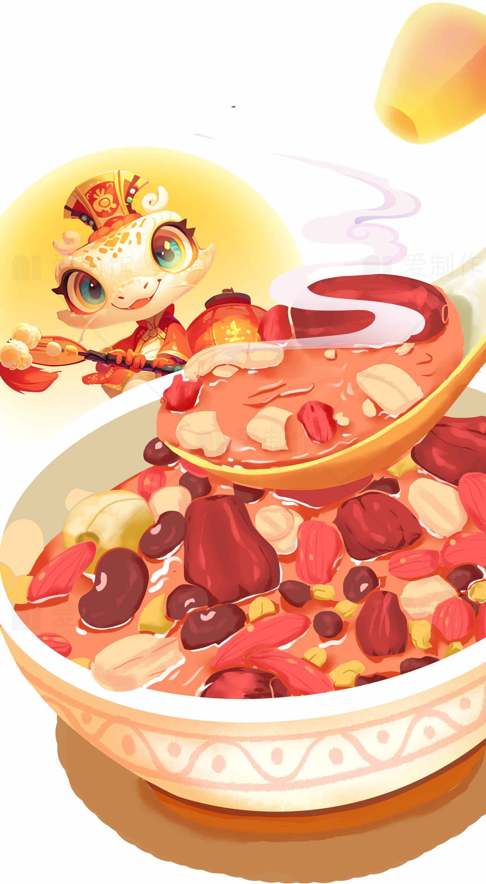 元宵节传统美食：红豆八宝粥插画素材