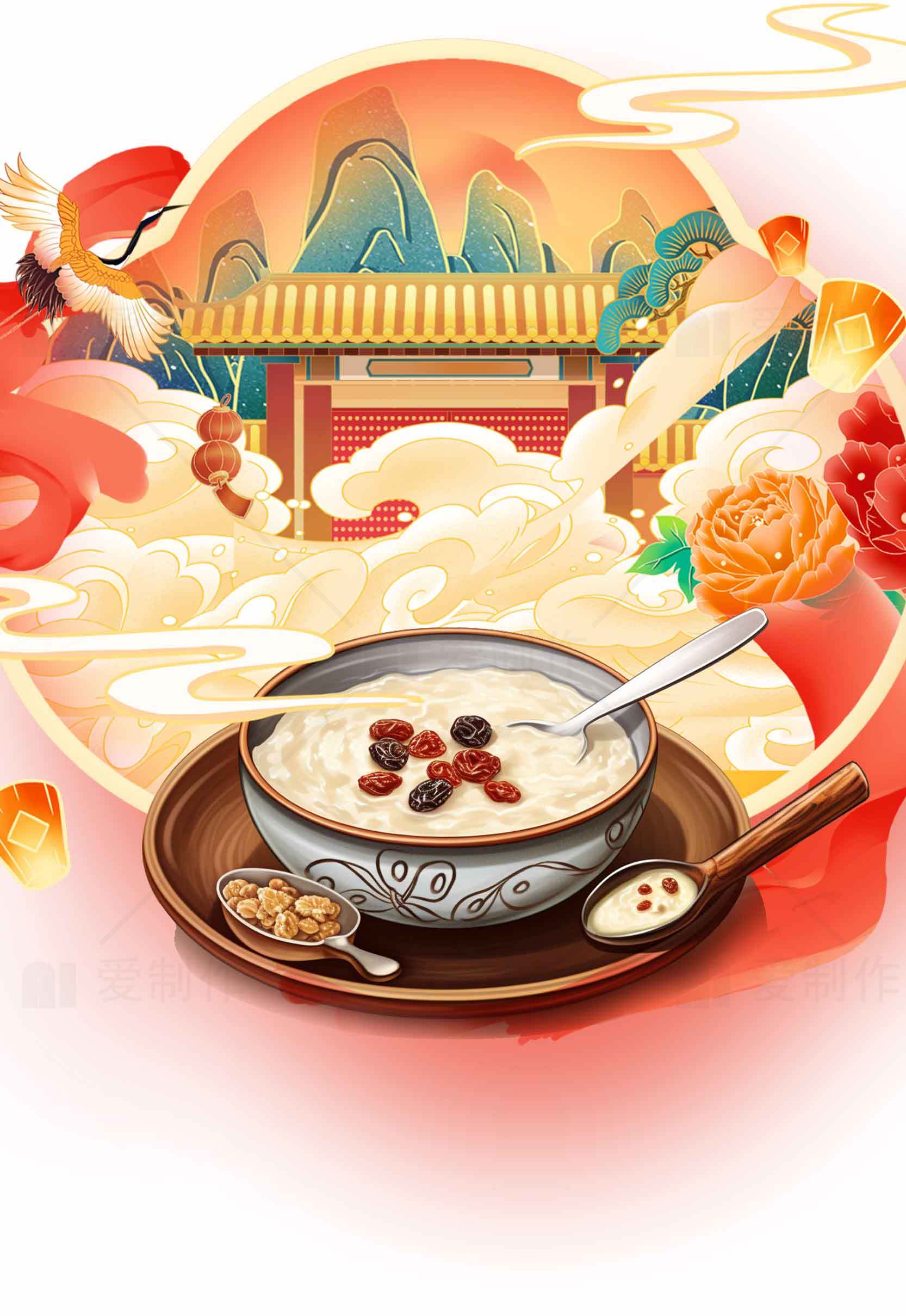 传统中式早餐：美味的粥与文化背景素材