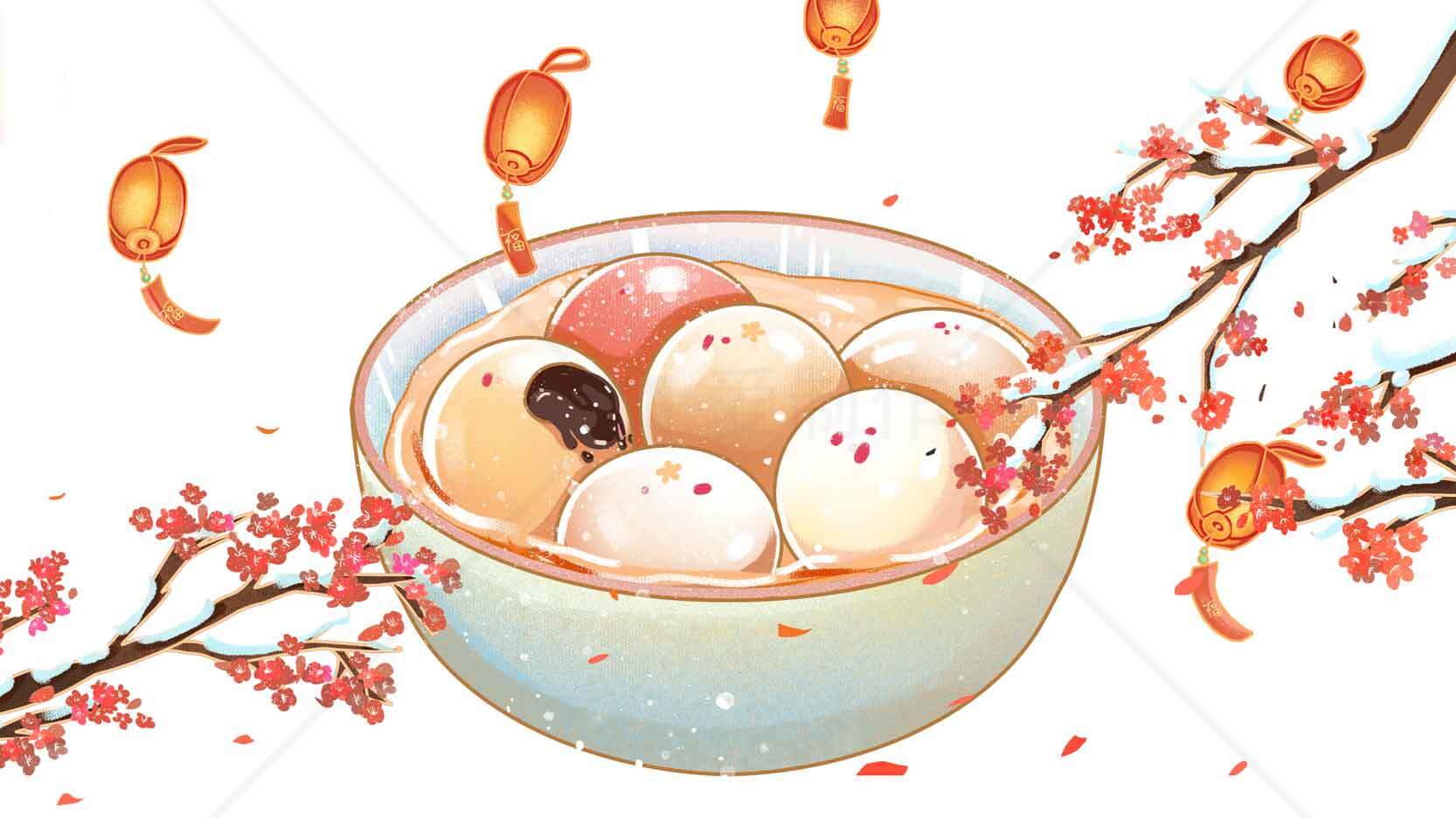 元宵节汤圆插画：传统节日美食与春天的邂逅素材