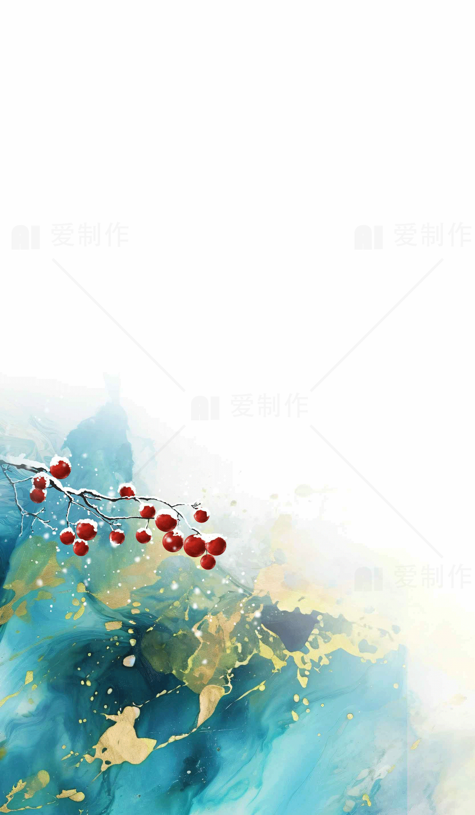 唯美水彩背景与红色浆果装饰图片素材