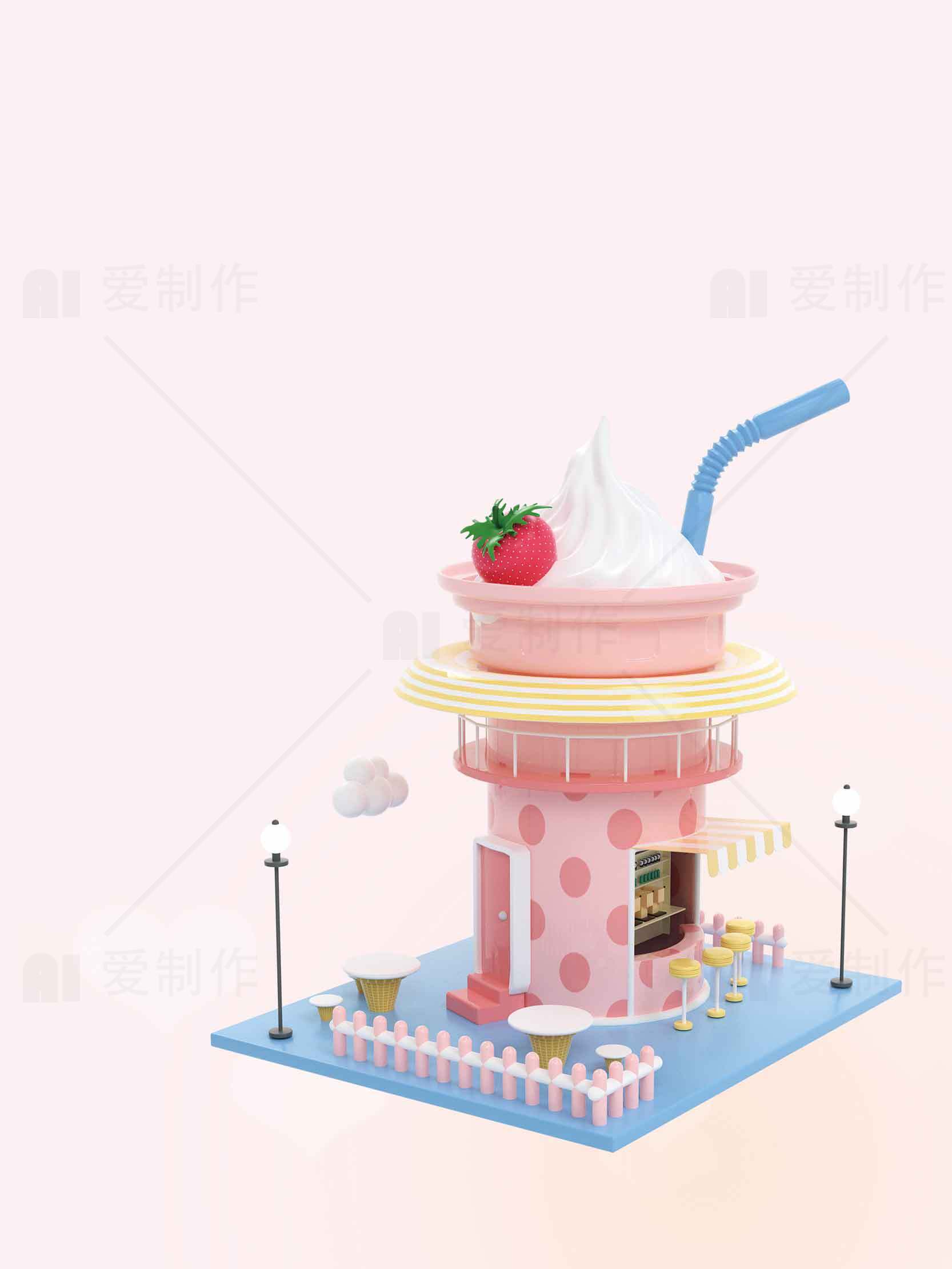 梦幻草莓奶昔主题甜品屋图片素材