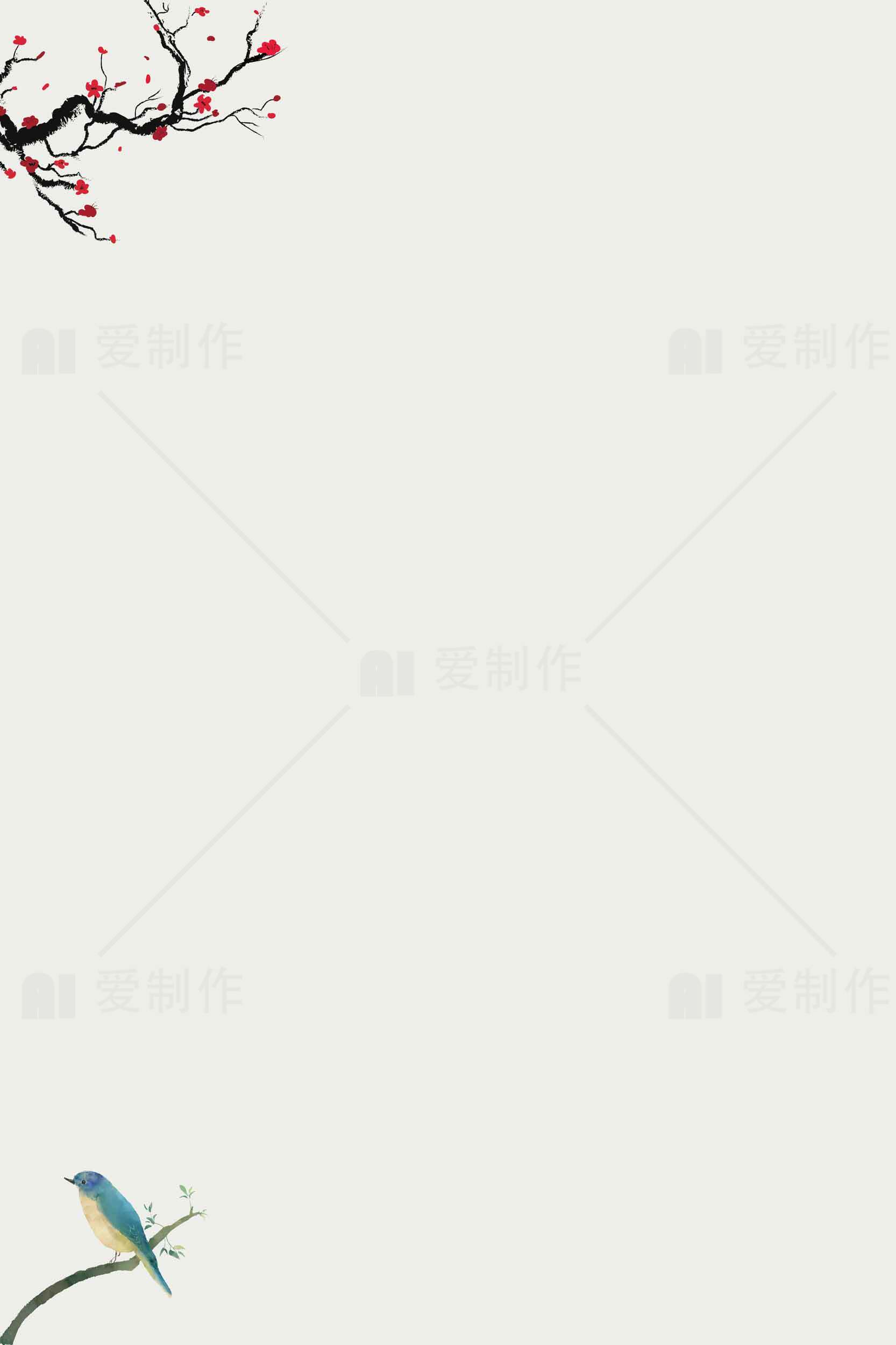 简约水墨风格鸟与梅花背景图片素材