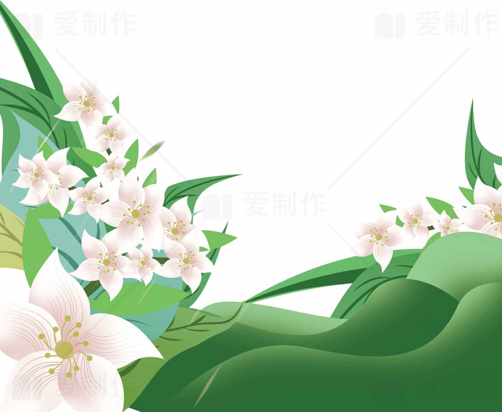 春日绿色山野与白色花卉背景图片素材