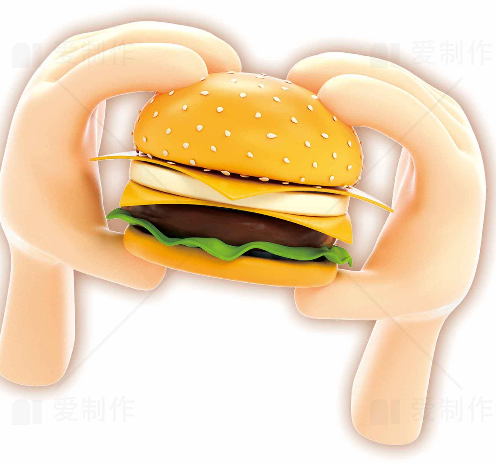 卡通汉堡手绘图片-美食插画设计素材