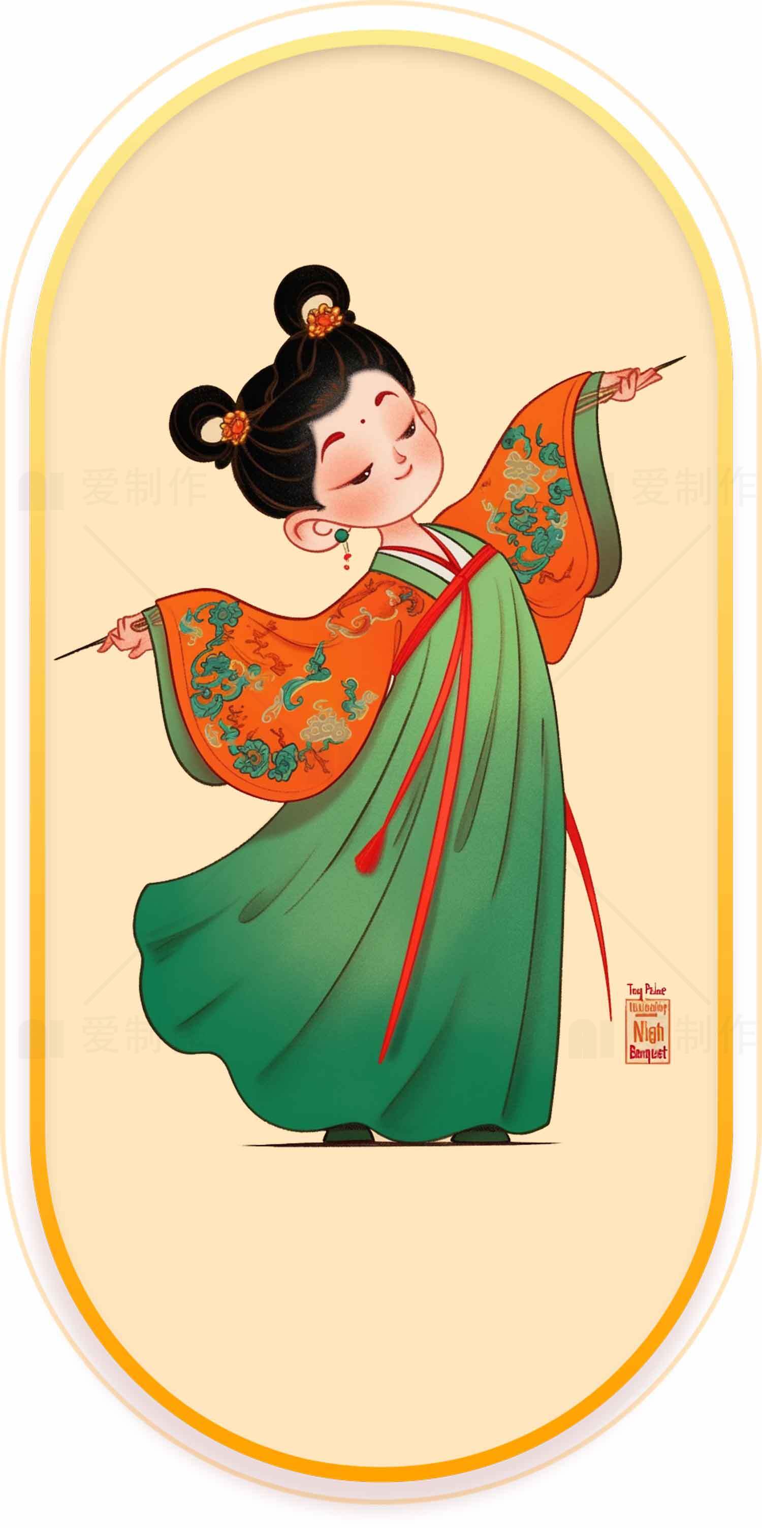 古风插画可爱女孩汉服艺术素材