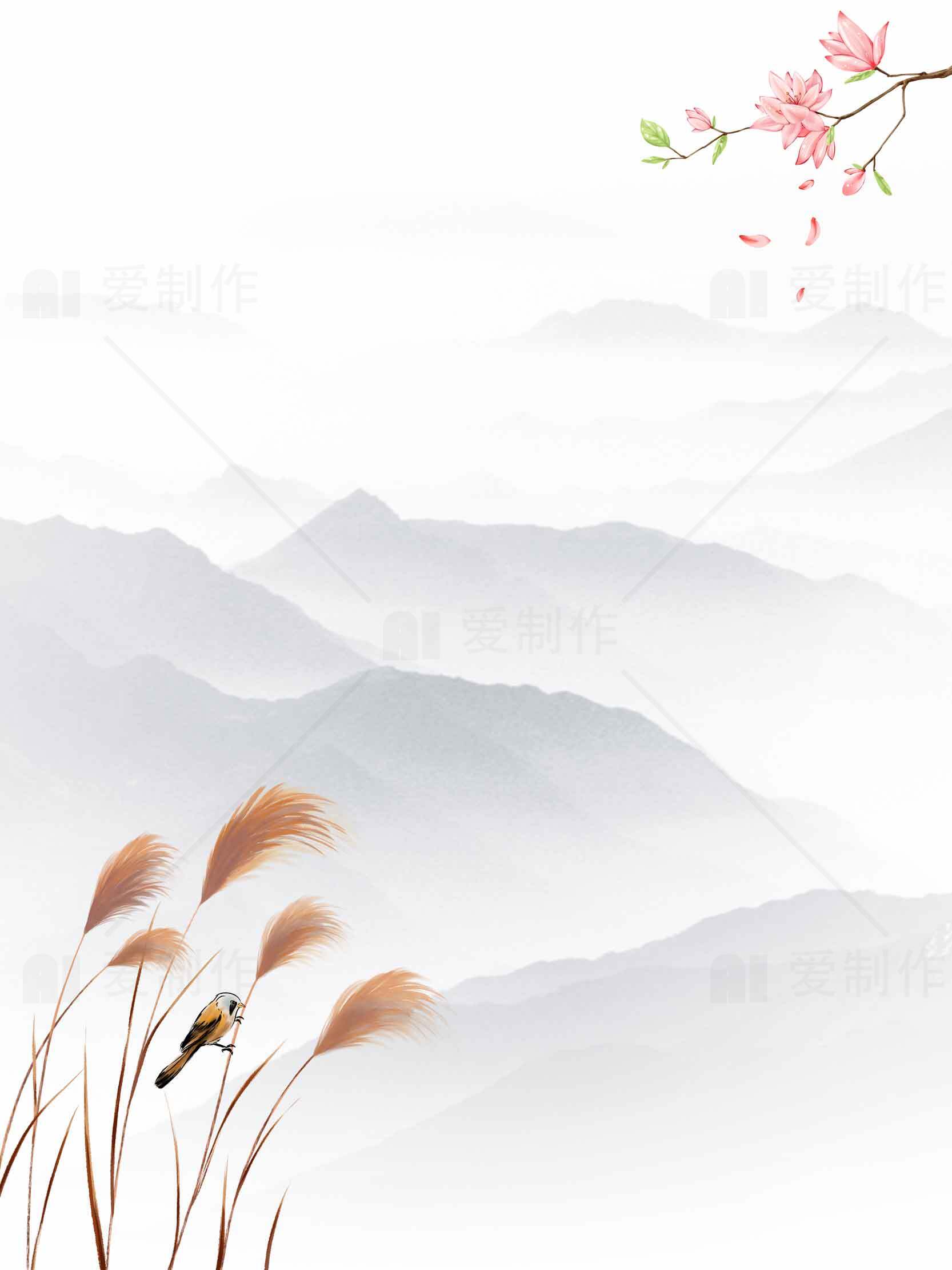 国画风格山水画背景图片唯美意境素材