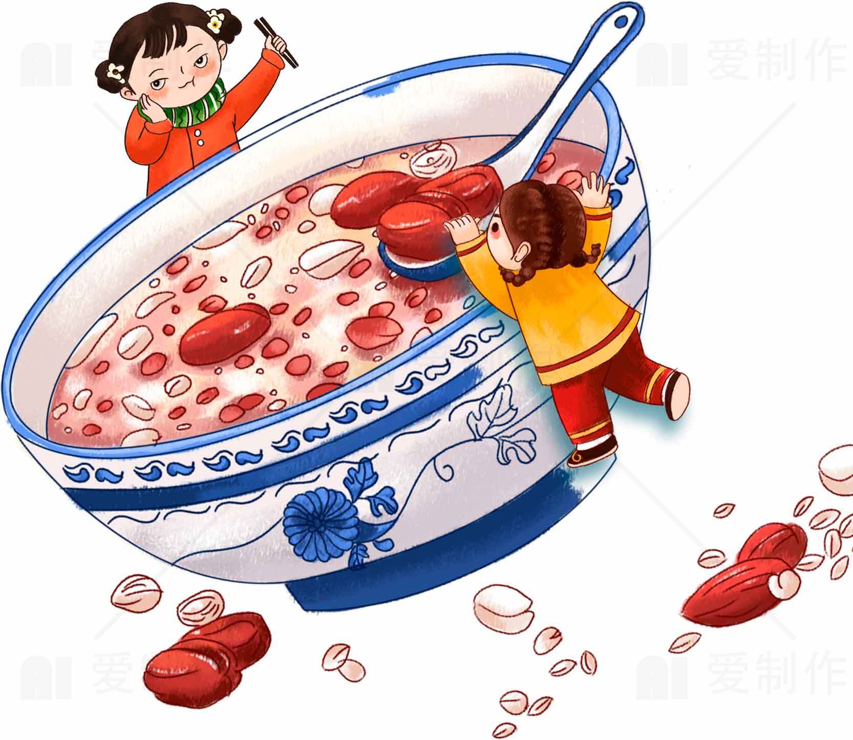 儿童趣味红豆汤插画素材