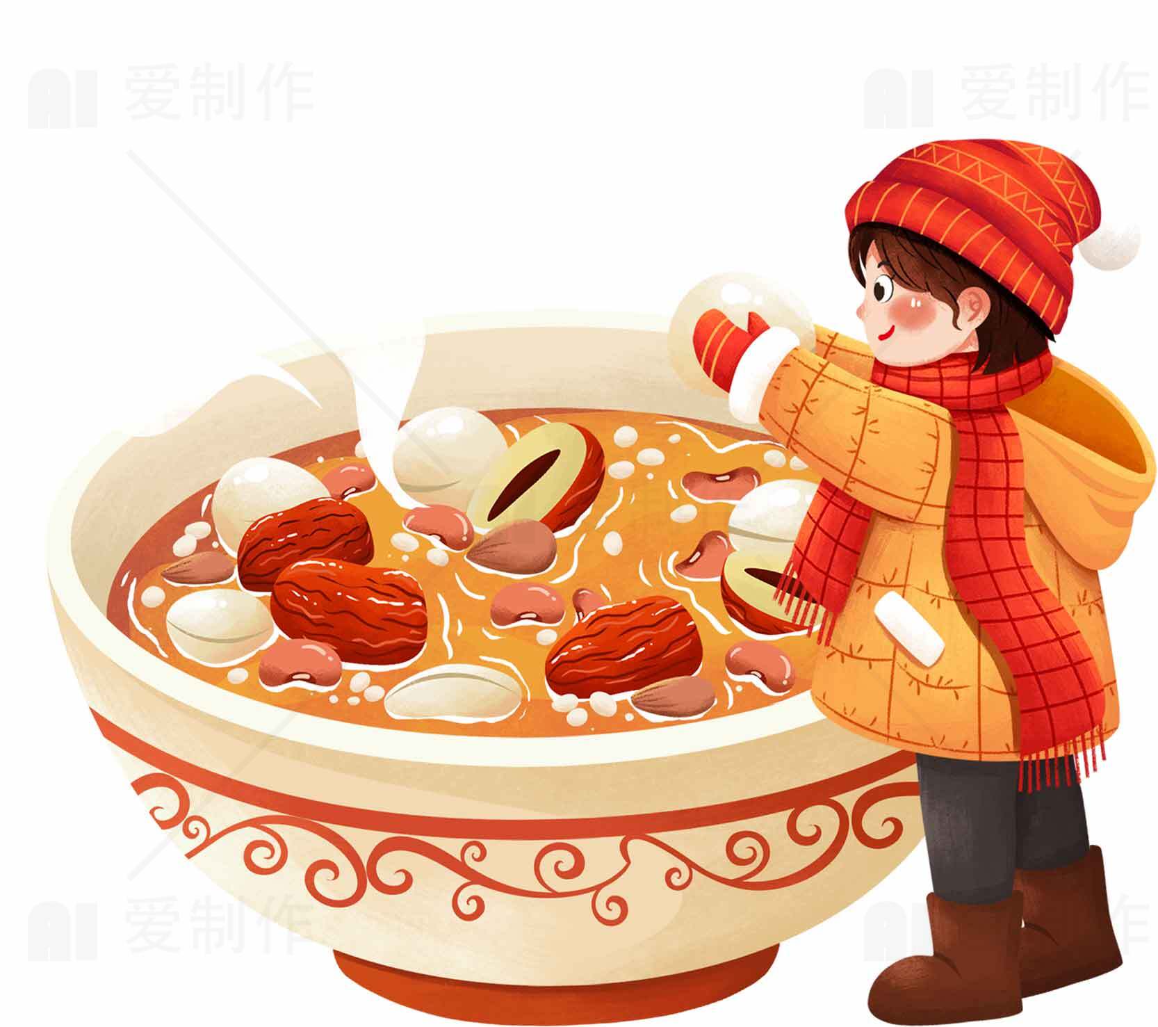 冬至传统美食红枣汤圆插画素材