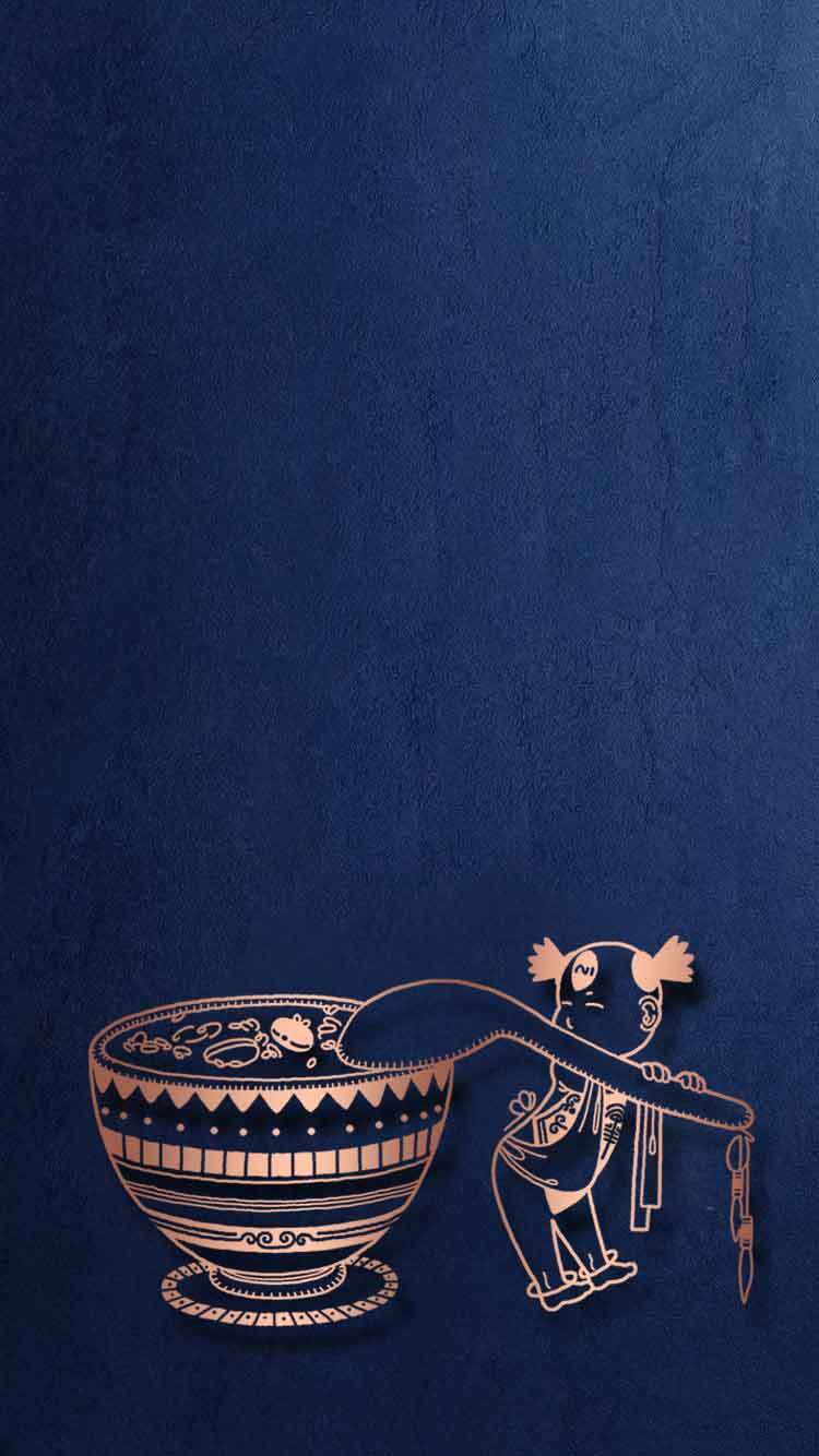 传统中式插画风格蓝色背景图片素材