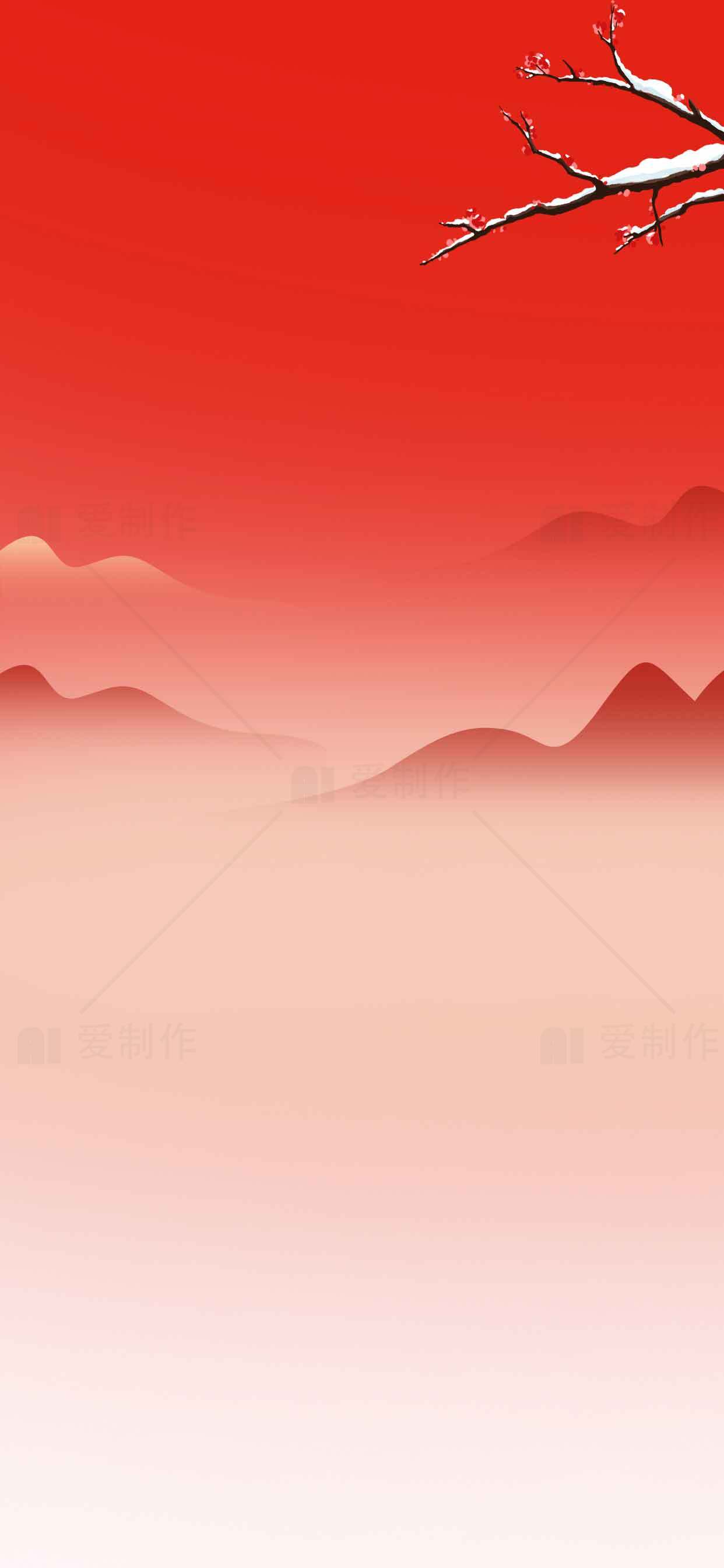 中国风红色山水背景图片素材