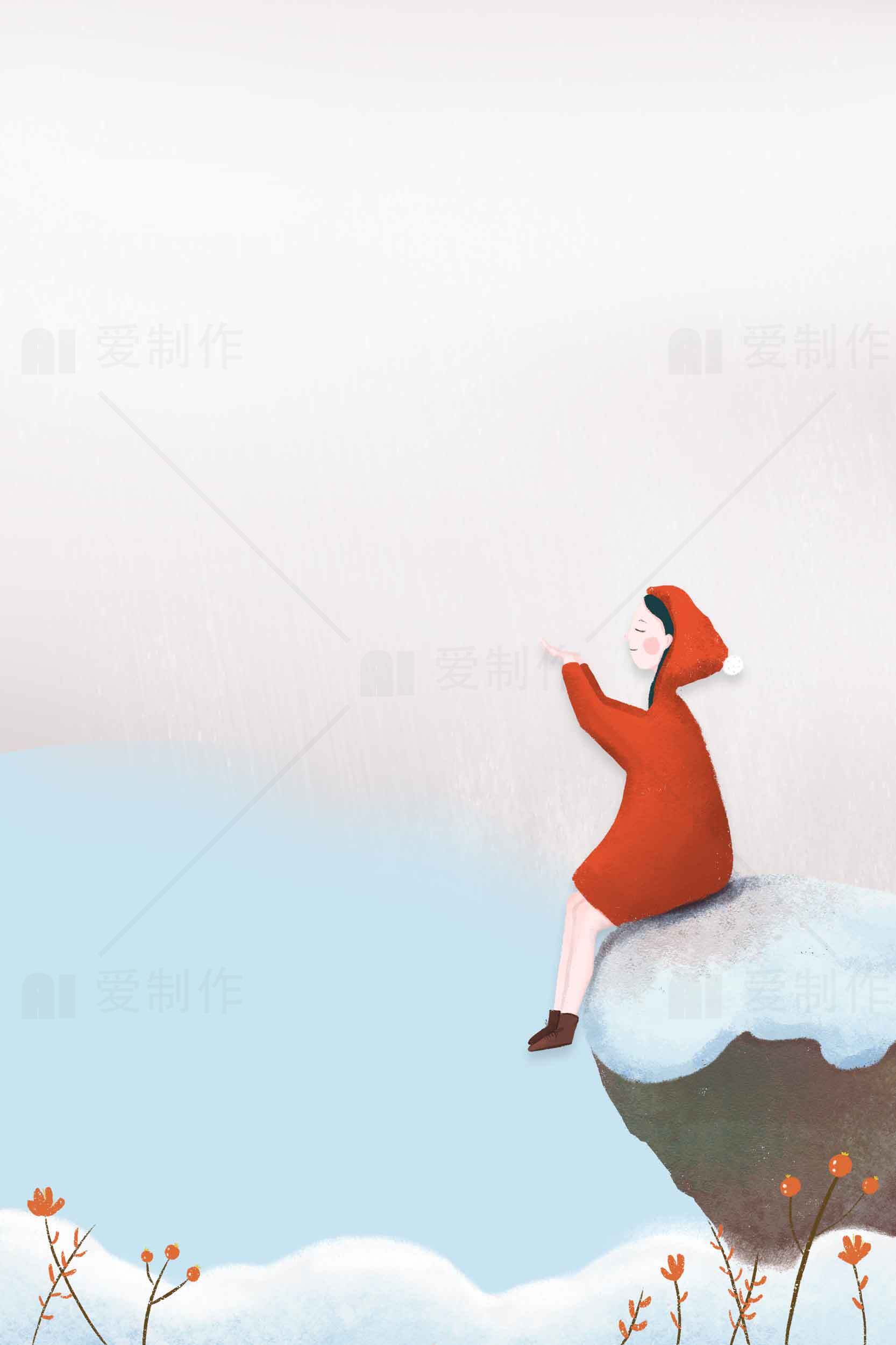 冬日红衣女孩插画唯美意境图片素材