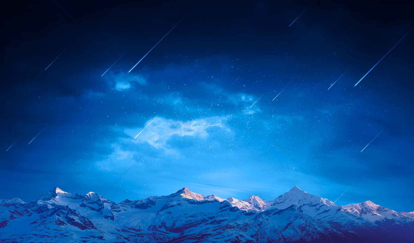 夜空流星与雪山风景壁纸素材