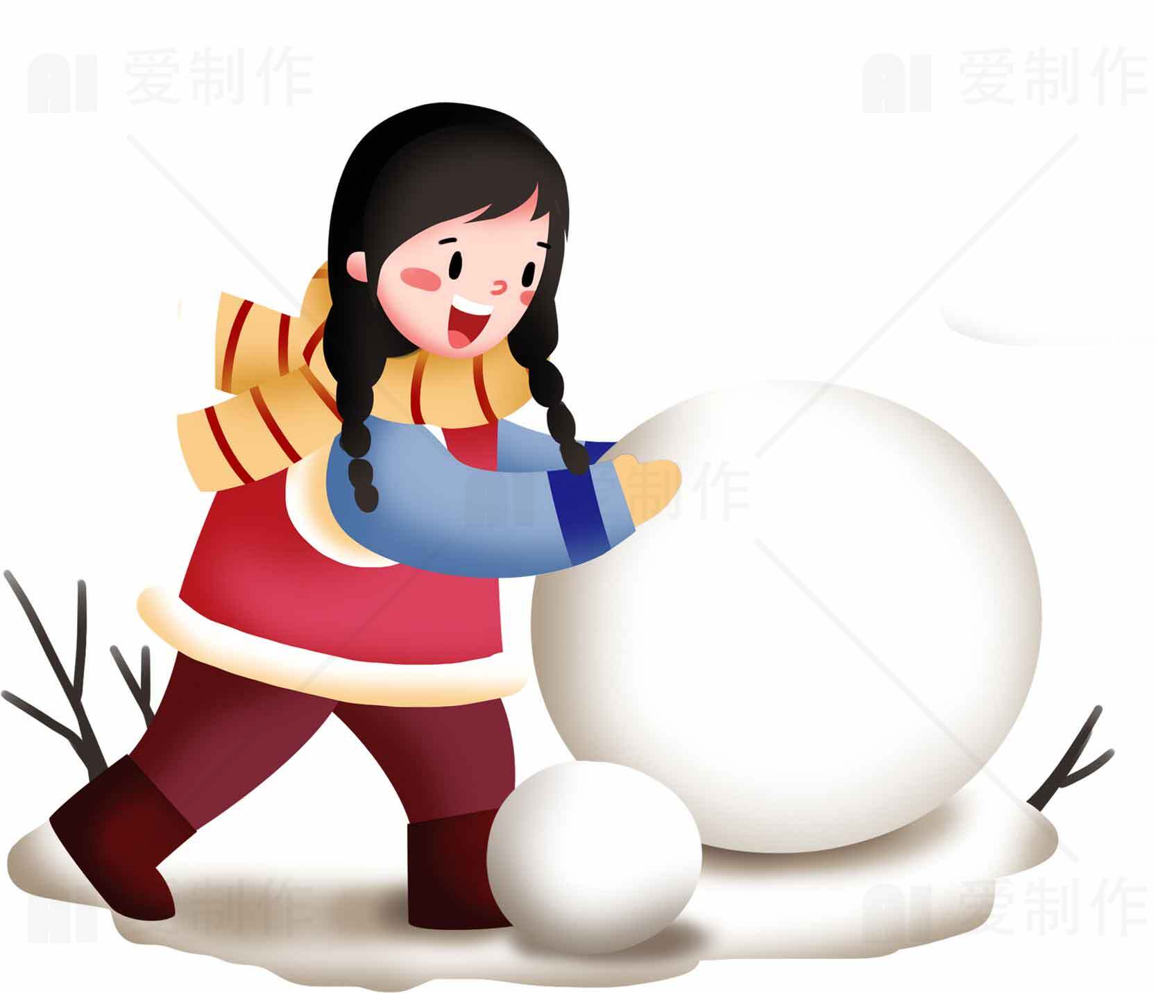 冬季堆雪人插画图片素材