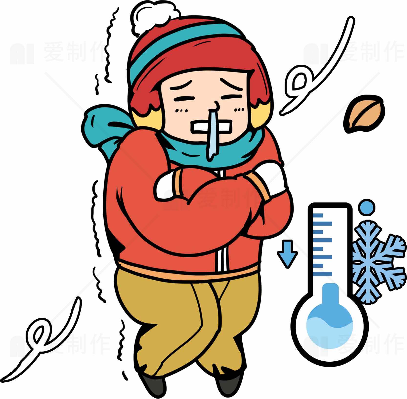 冬季寒冷天气防护指南插画素材